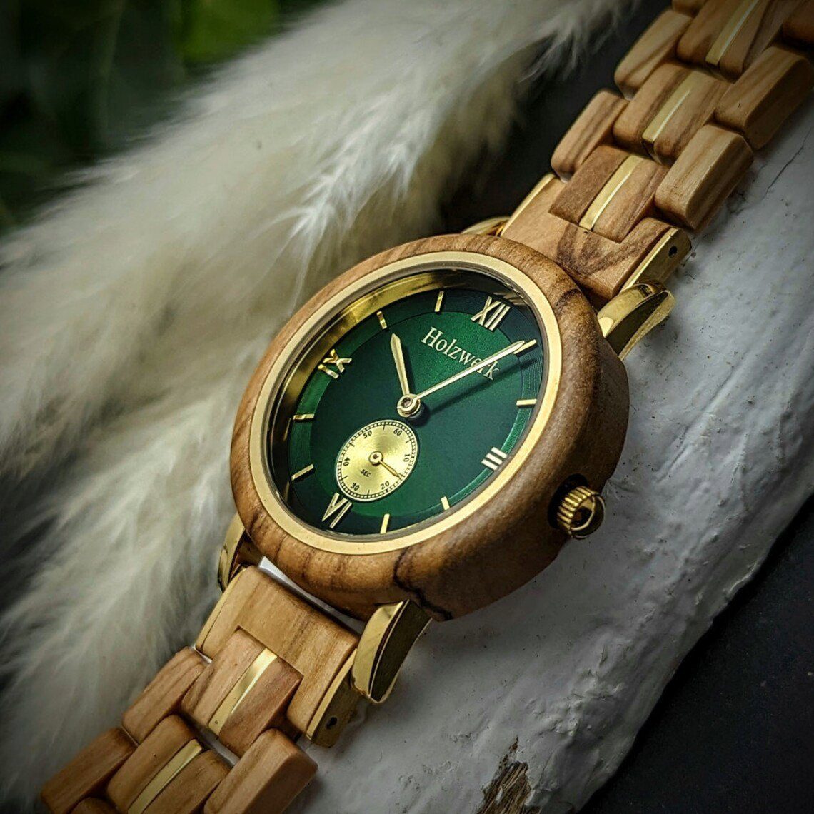 gold ahorn Uhr BUCHLOE in Armband beige, & Damen Quarzuhr grün kleine Holzwerk Holz