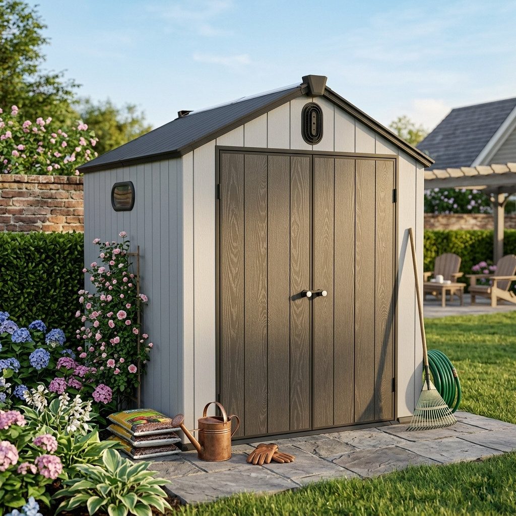 CHICFURN Gartenhaus Harzplastik-Lagerhaus mit Spitzdach für den Hinterhof, BxT: 187,00x240,00 cm, (Packung), Werkzeuglagerraum, 6 × 8 ft, für den Garten
