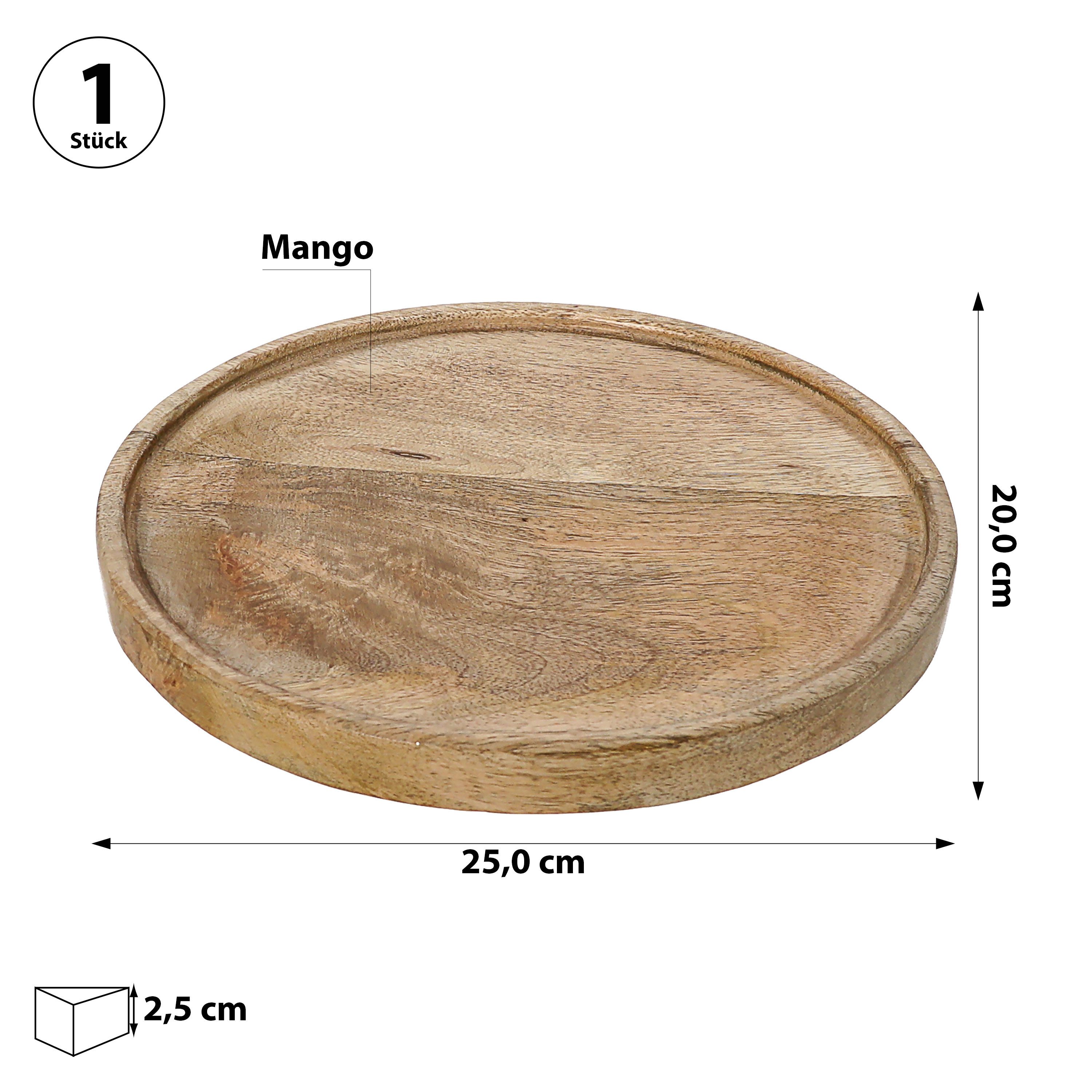 CEPEWA Dekoteller Dekoteller Ø25x2,5cm Mangoholz rund Dekoschale Naturprodukt rustikal