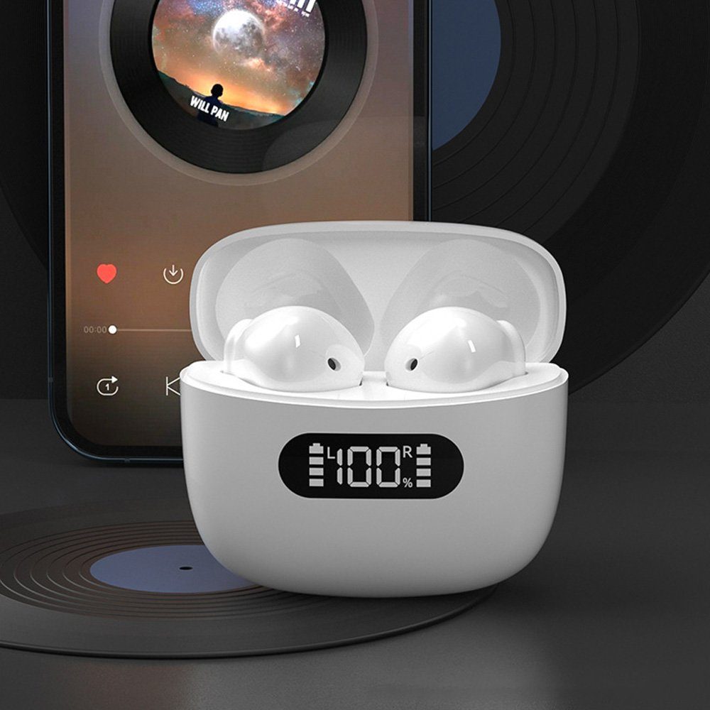 ELEKIN Bluetooth Kopfhörer Ear Kopfhörer des mit Kabellos Weiß wireless In Akkustands Anzeige