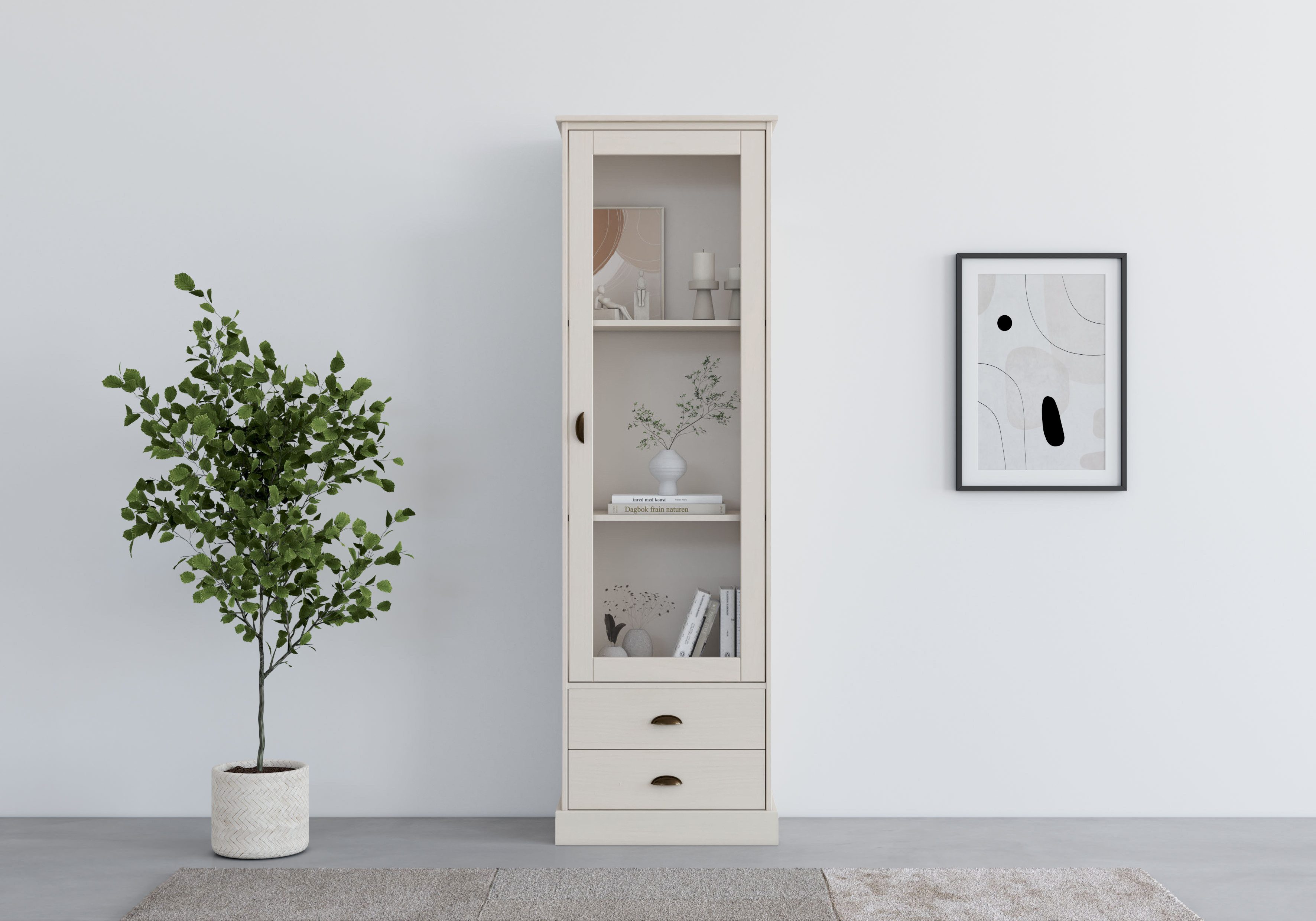 OTTO home Vitrine Schröder mit 1 Schiebetür, 2 Schubkästen, aus massivem Kiefernholz, Breite 55cm