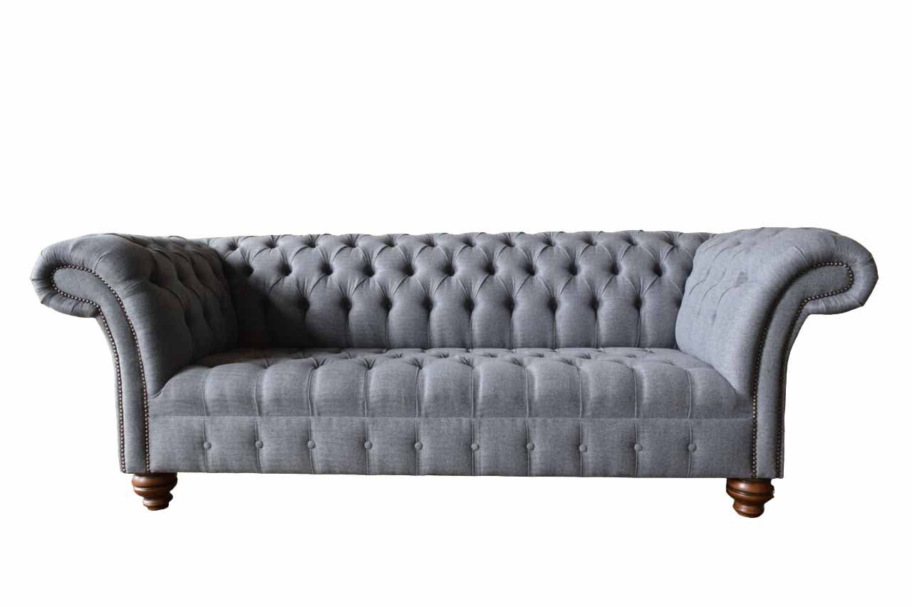 JVmoebel Chesterfield-Sofa, Sofa Dreisitzer Couch Grau Wohnzimmer Klassisch Design Sofas