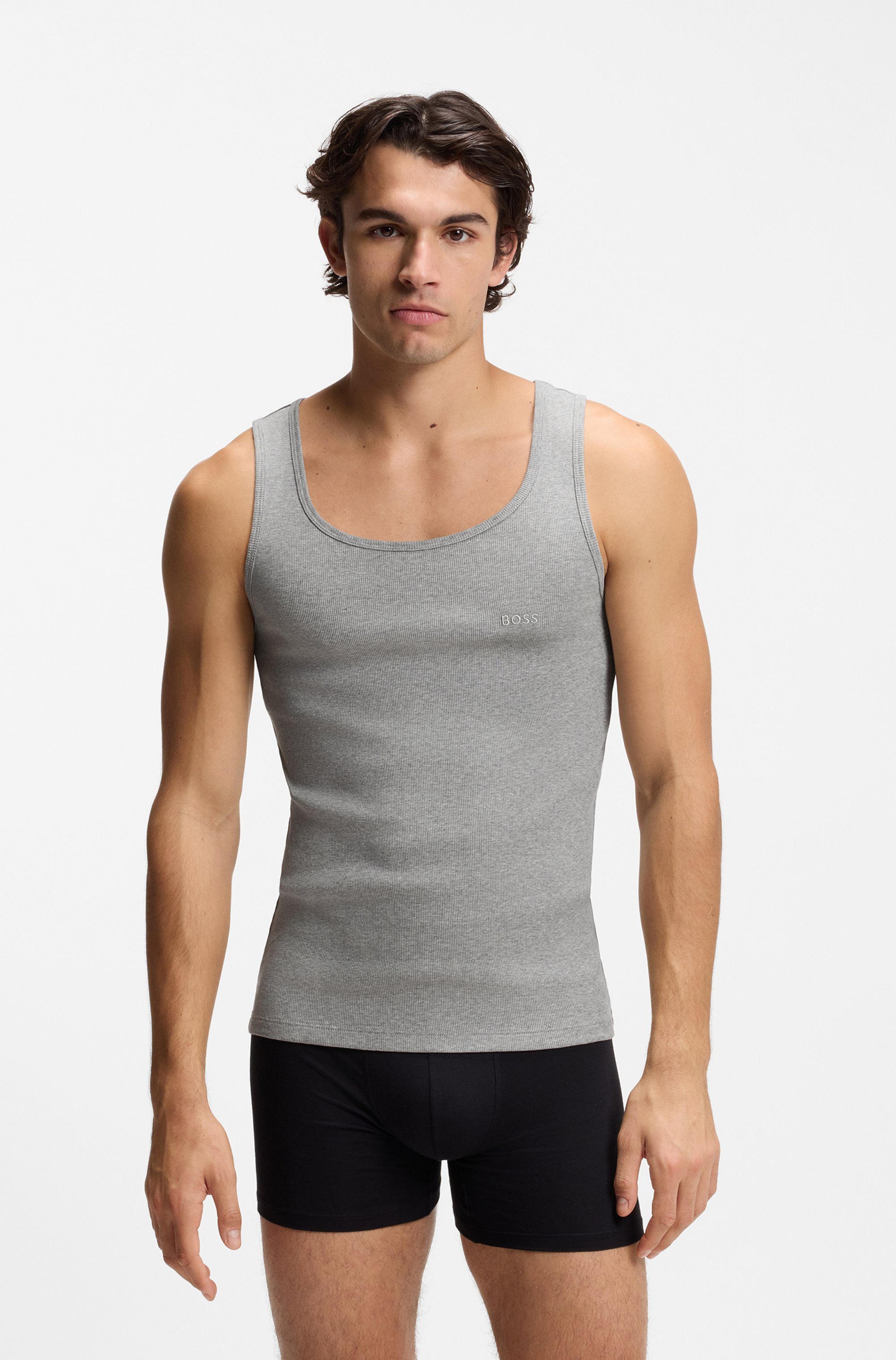 BOSS Tanktop 3P RibClassic BOSS ONE Ton in Ton Stickerei auf der Brust