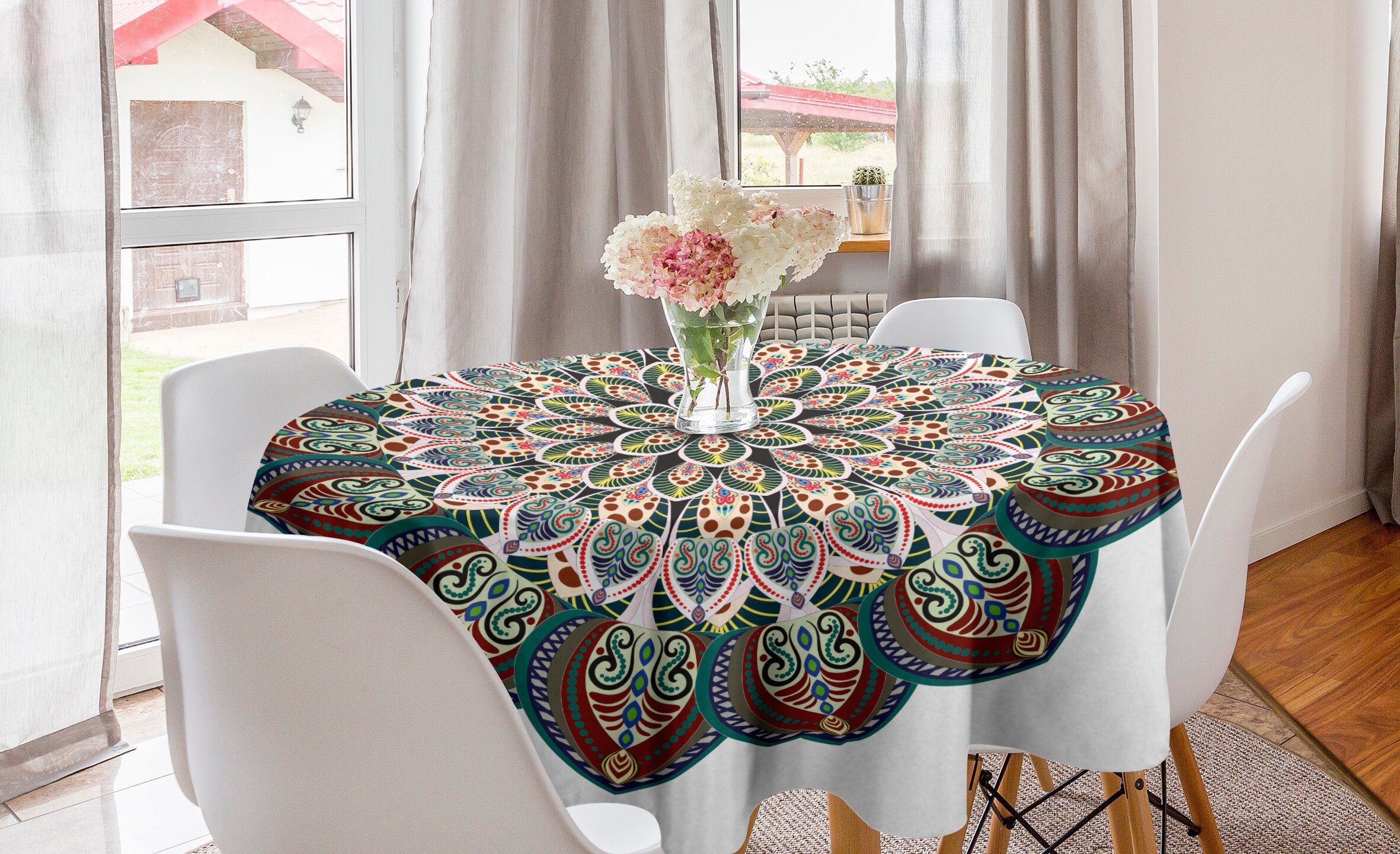 Abakuhaus Tischdecke Kreis Tischdecke Abdeckung für Esszimmer Küche Dekoration, viktorianisch Mandala Asian