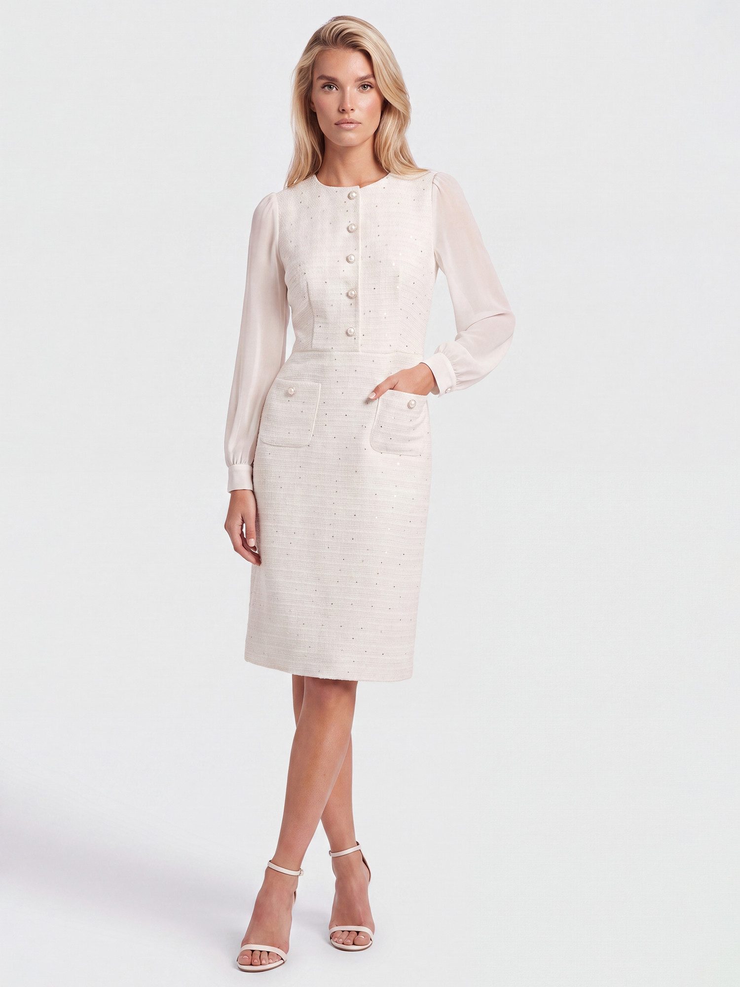 Apart Midikleid mit Chiffonärmeln und Zierknopfleiste