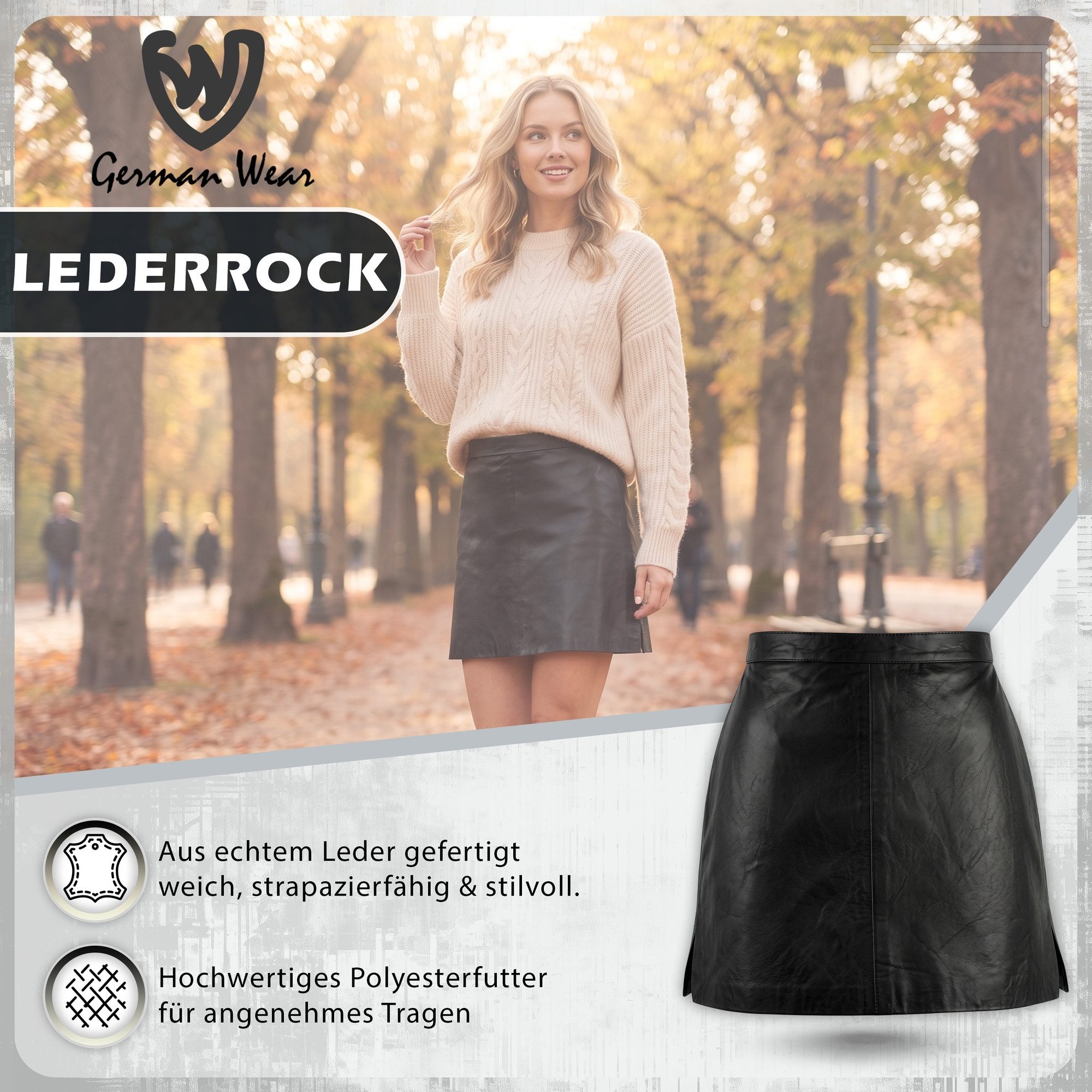 German Wear Lederrock Trend451R Mini Mini Lederrock echtes Leder schwarz – Bild 2 von 5