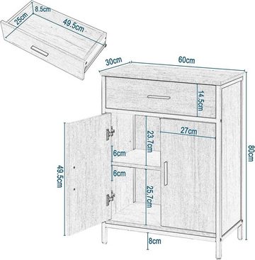 EUGAD Beistellschrank mit verstellbarem Regal, 1 Schublade 2 Türen 60x80x30cm