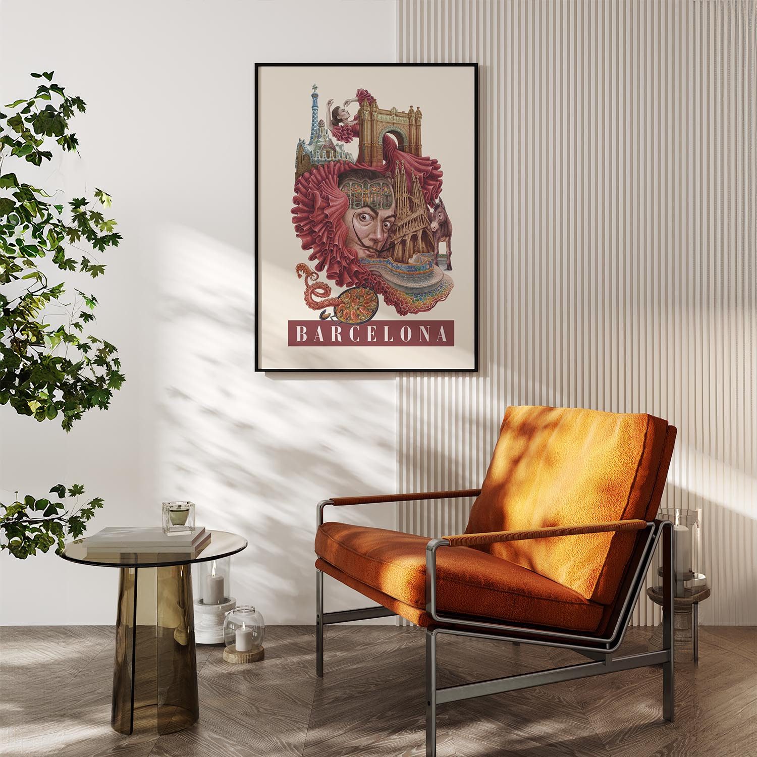 Tulup Bild mit Rahmen Barcelona Illustration im Rahmen, Wandkunst gerahmt