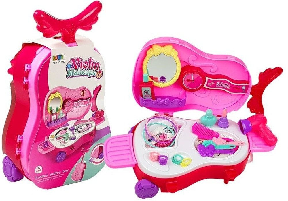LEAN TOYS Spielzeug-Frisierkoffer LeanToys Tragbarer Frisiertisch im Geigenkasten mit Spiegel