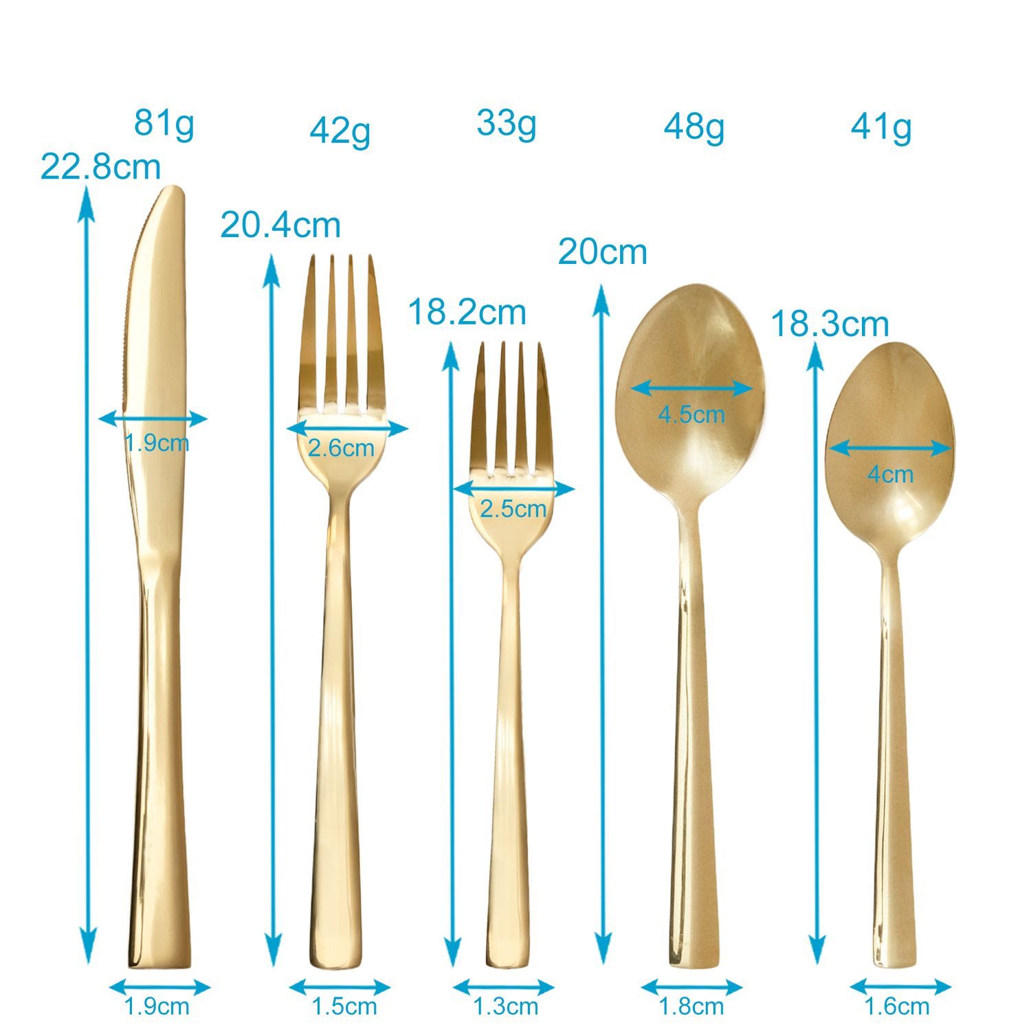 Intirilife Besteck-Set (20-tlg), 4 Personen, Edelstahl, Besteck Set Edelstahl in Gold Essbesteck 4 Personen Spülmaschinenfest