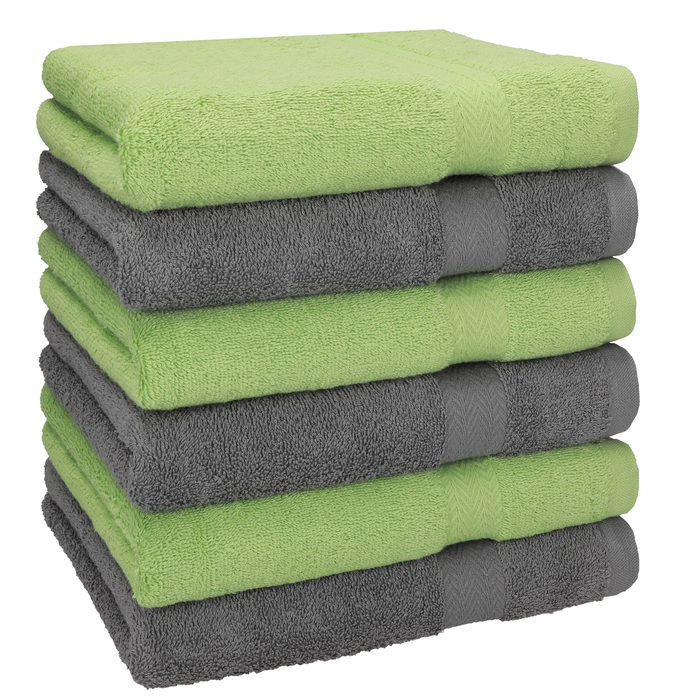Betz Handtücher 6 Stück Handtücher Größe 50 x 100 cm Premium Handtuch Set 100% Baumwolle Farbe apfelgrün/anthrazit grau, 100% Baumwolle (6-St)