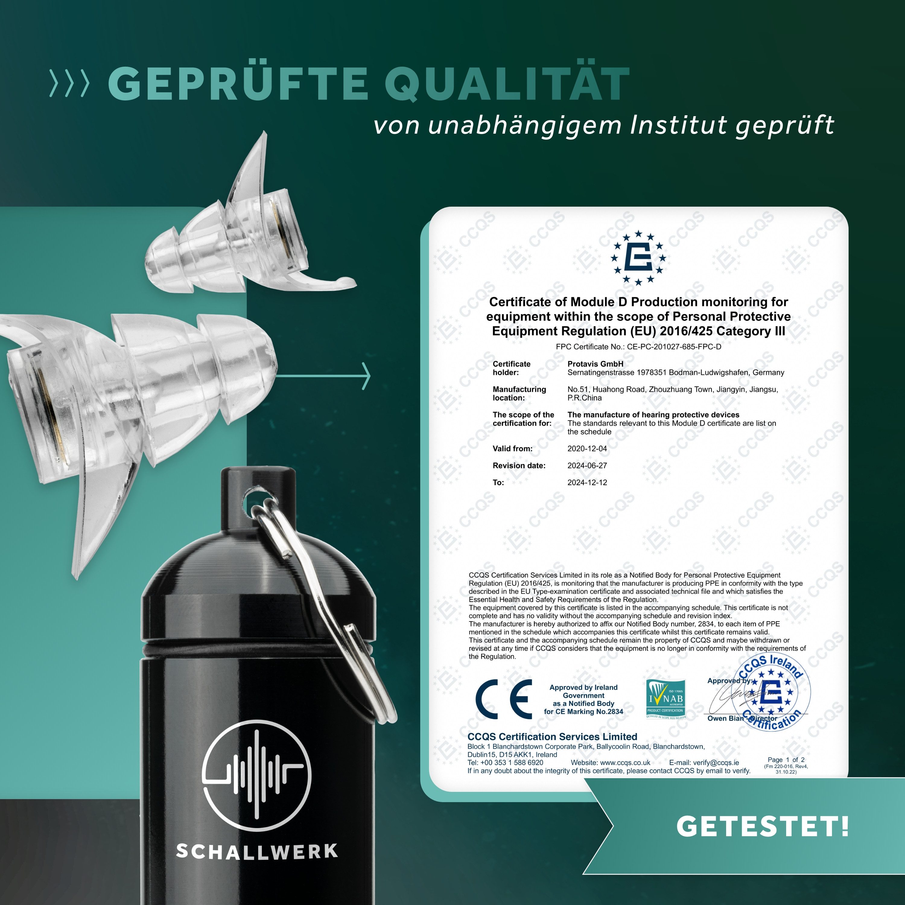 Schallwerk Gehörschutzstöpsel Strong+ Daily Ohrstöpsel dämpfen Lärm & erhalten Tonqualität, Ohrenstöpsel transparent mit Aufbewahrungsdose
