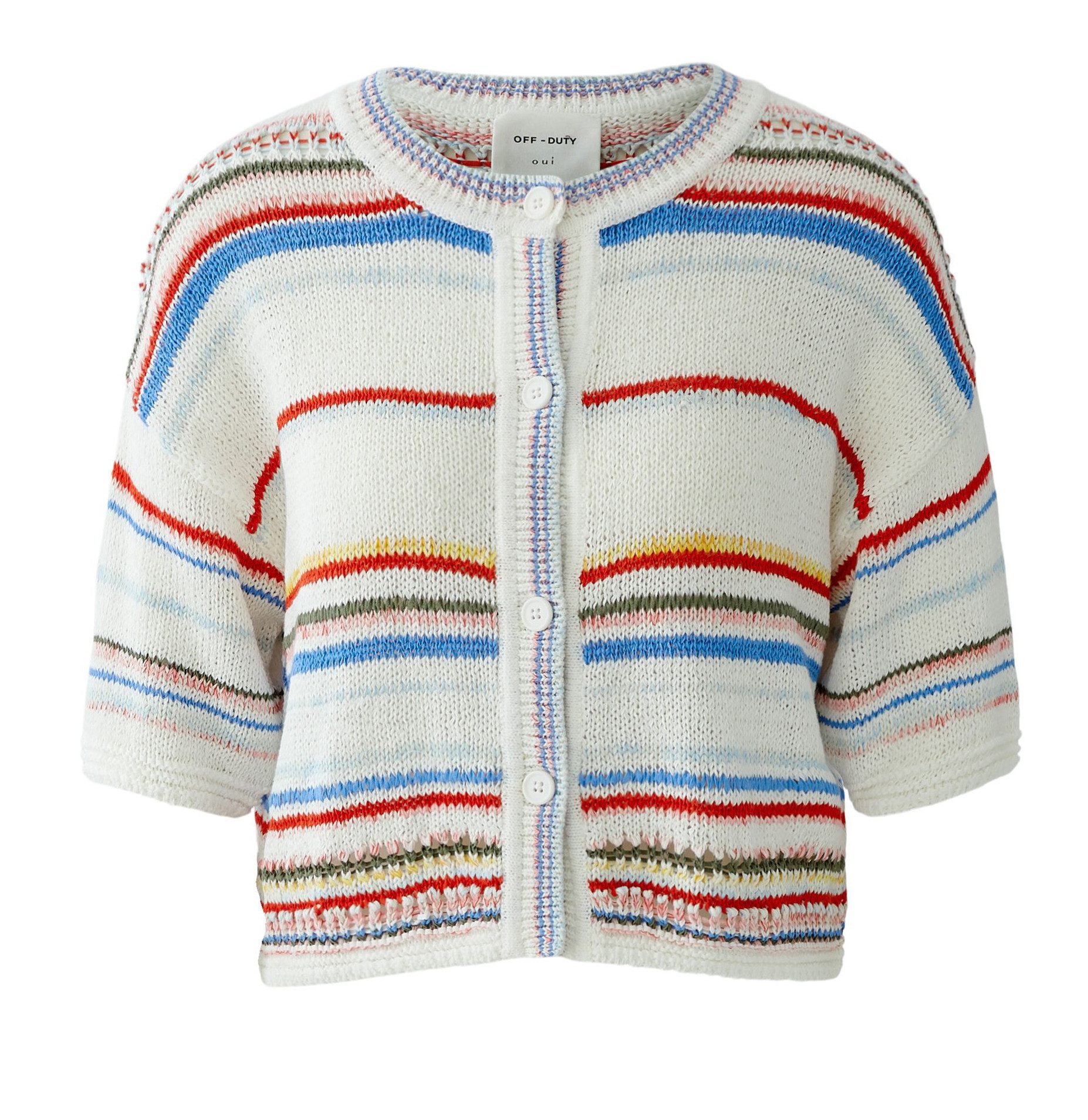 Oui Strickjacke Oui Strickjacke 1/2 Arm - white red (1-tlg)