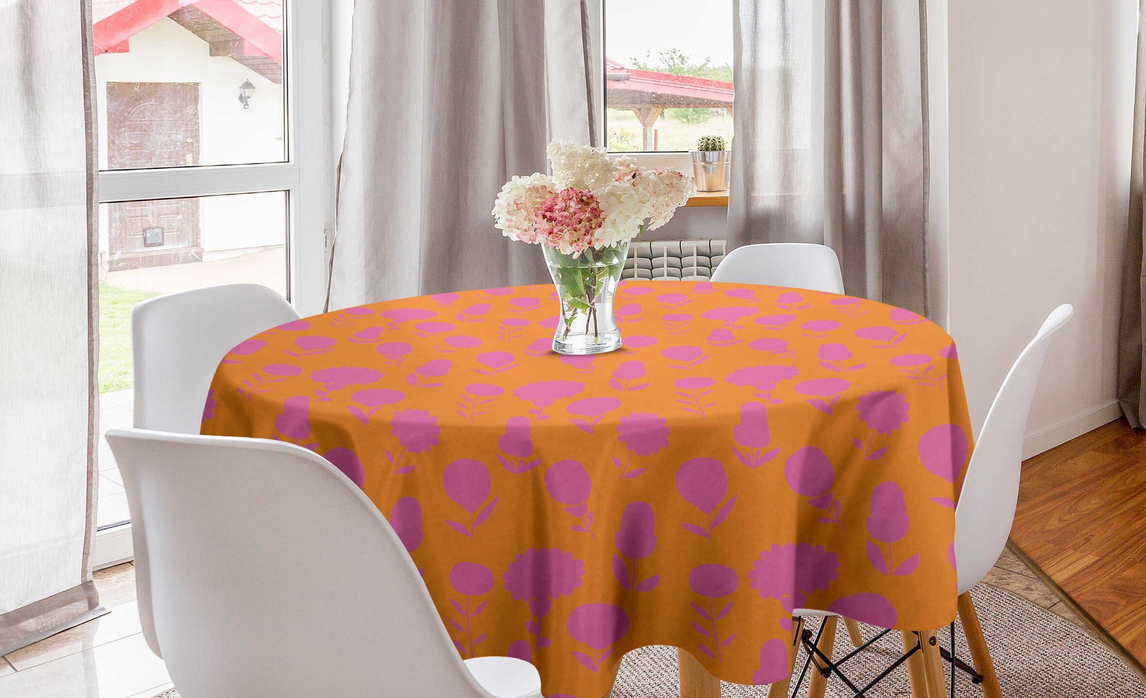 Abakuhaus Tischdecke Kreis Tischdecke Abdeckung für Esszimmer Küche Dekoration, Blumen Blooming Tangerine Tones