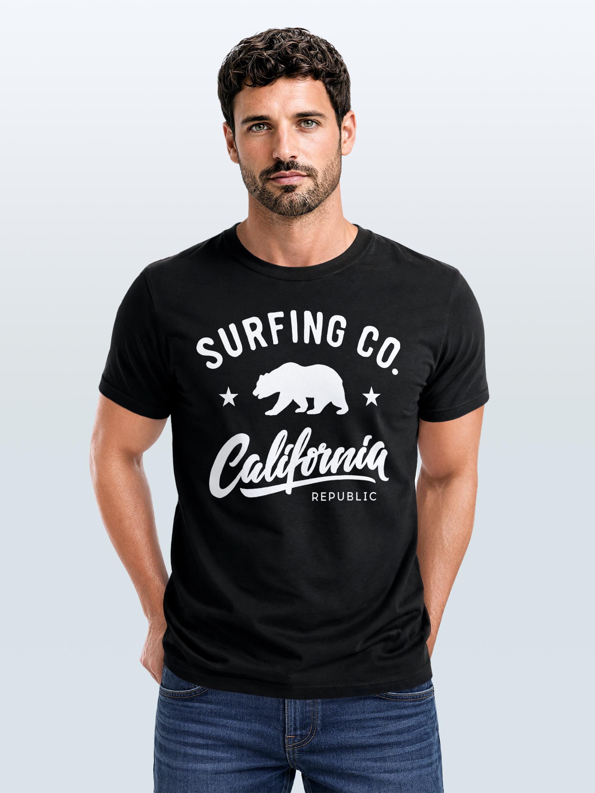 Neverless Print-Shirt Herren T-Shirt California Republic Bear Bär Sommer Surfing Slim Fit mit Print