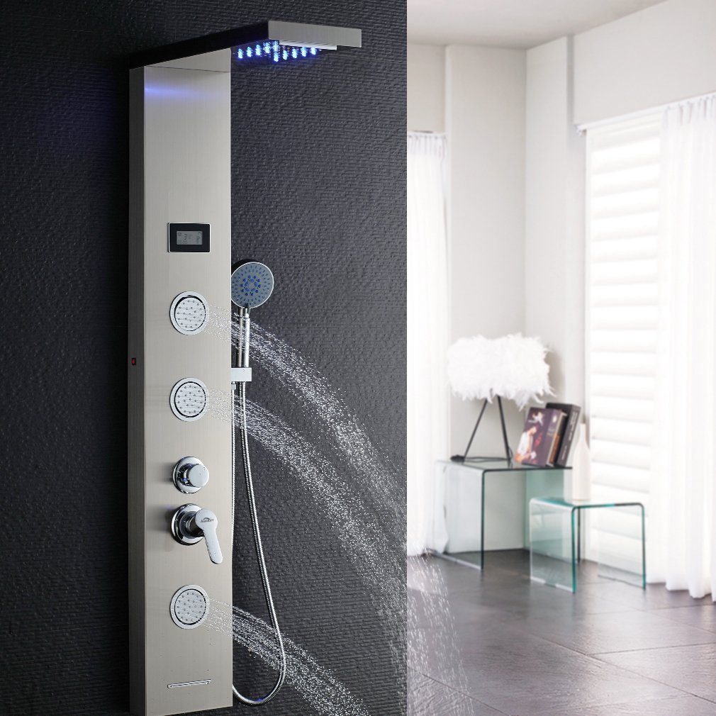 5-Funktion Duschsystem Duschsäule Handbrause, Duschpaneel Auralum mit LED Wassertemperatur-Display Badezimmer Dusch Edelstahl Duschset,