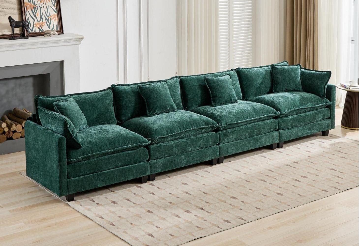 LVHOM Loungesofa Modulares Sofa, Stabiles Holzgestell, hochwertige Polsterung, Chenille-Stoff, Doppelte Sitzkissen, Inklusive Rückenkissen und Zierkissen, ergonomisches Design, Massivholzbeine, geeignet für Wohnzimmer, Schlafzimmer, Gästezimmer und Apartments