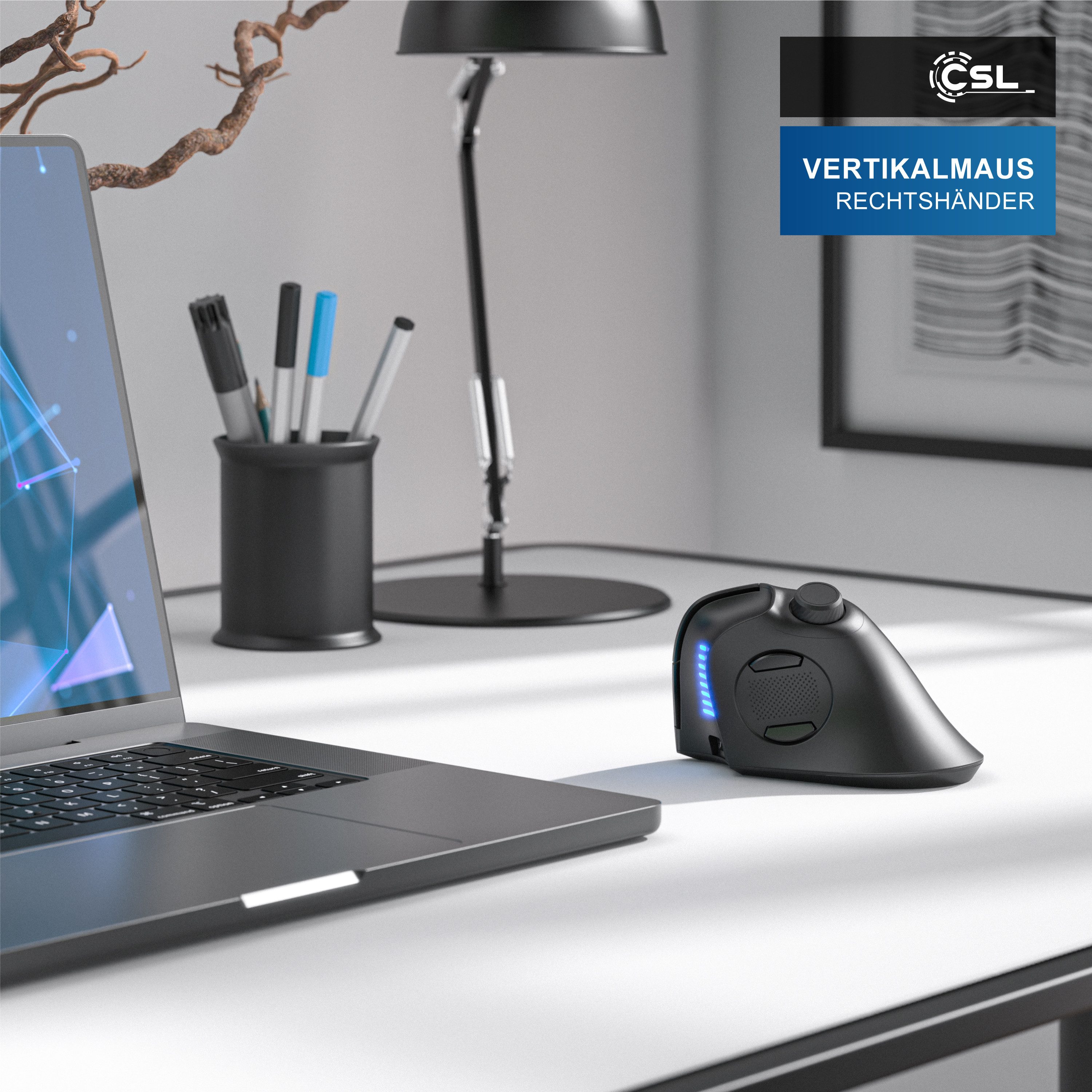 CSL kabellose Vertikalmaus, Wireless 2,4 GHz Funk & Bluetooth 4.0 ergonomische Maus (Bluetooth, Funk, 250 dpi, ergonomisches Design, gegen Mausarm Tennisarm, Multimedia-Drehregler)