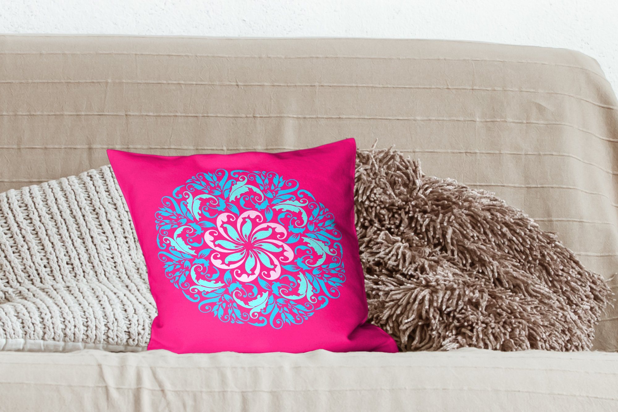 mit für Dekokissen Deko, Sofakissen Mandala Schlafzimmer, Blumen, mit Füllung MuchoWow Zierkissen Wohzimmer,