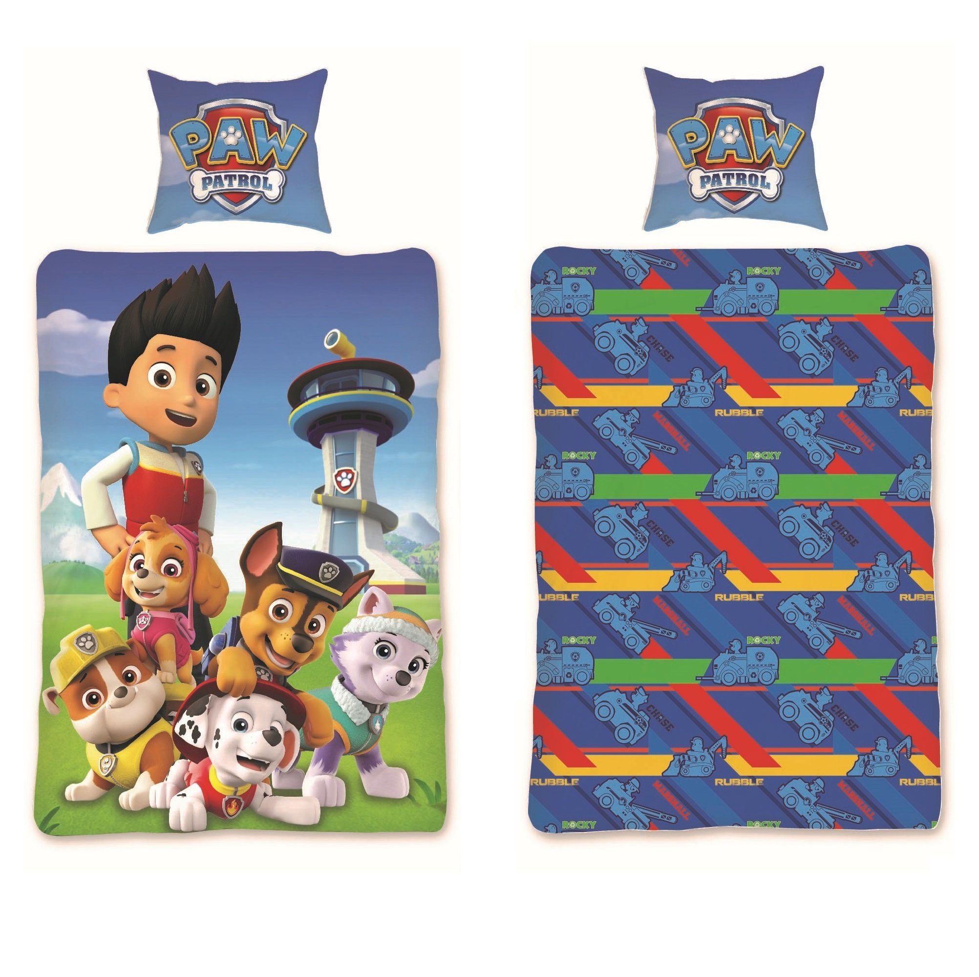 Familando Kinderbettwäsche Paw Patrol "Ryder & Mighty Pups" 135x200 + 80x80 günstig online kaufen