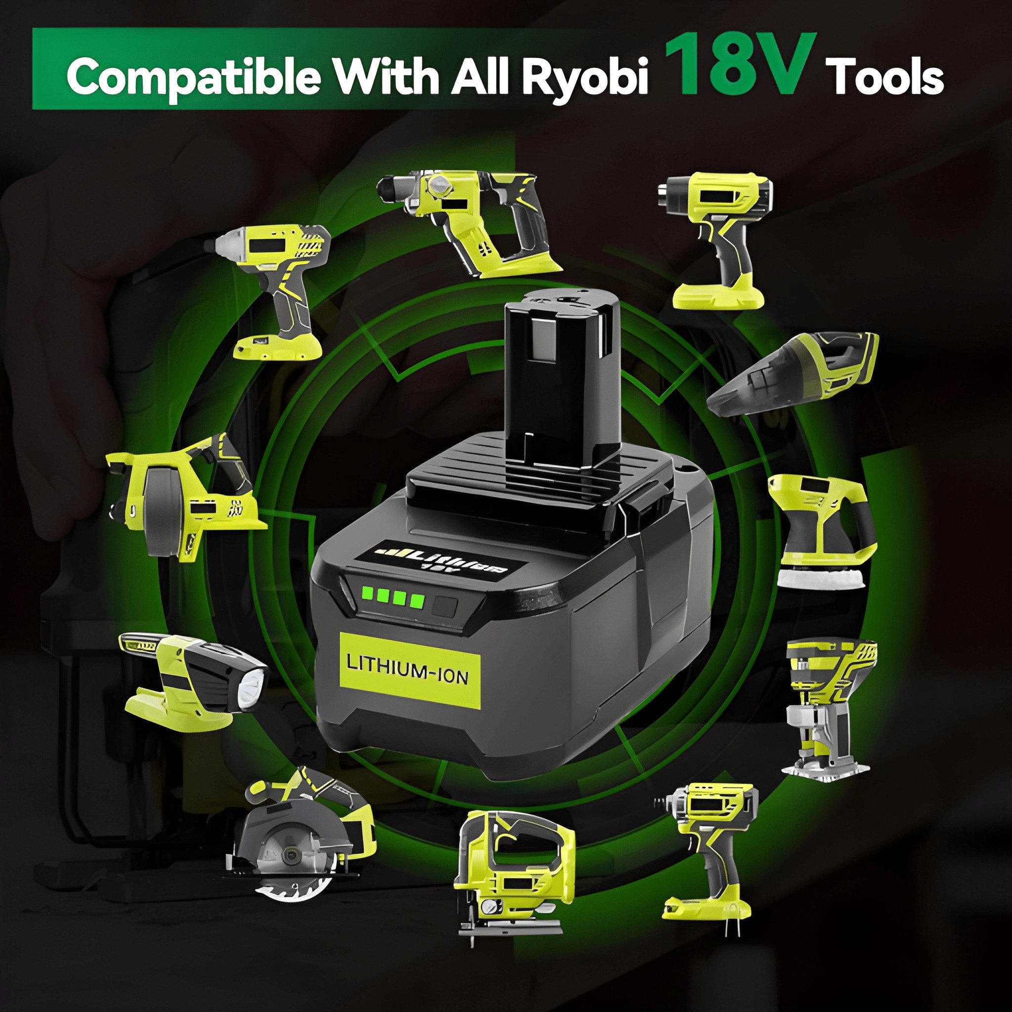 Athlix 2x Ersatzakku für Ryobi 18v Li-Ion Akku für P108 P107 P108 RB18L50 Akku, 2er Pack, Kein Memory-Effekt, bis 8000 mAh