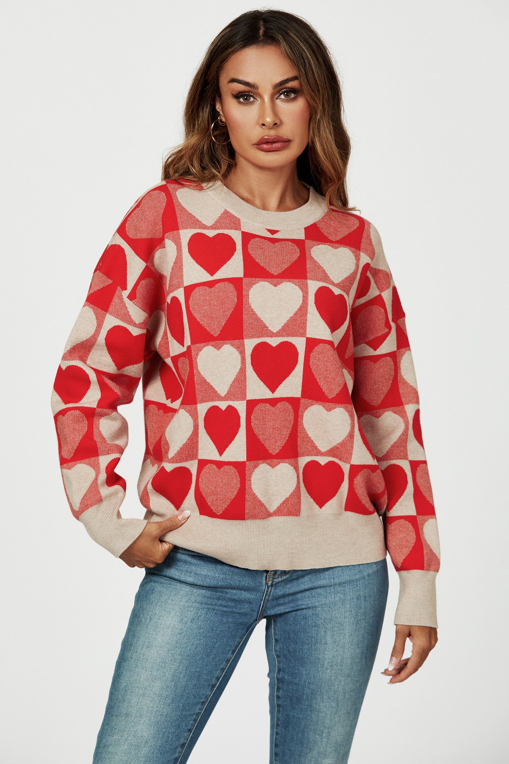 FS Collection Strickpullover Damen Strickpullover Herz-/Punktmuster – Weich günstig online kaufen