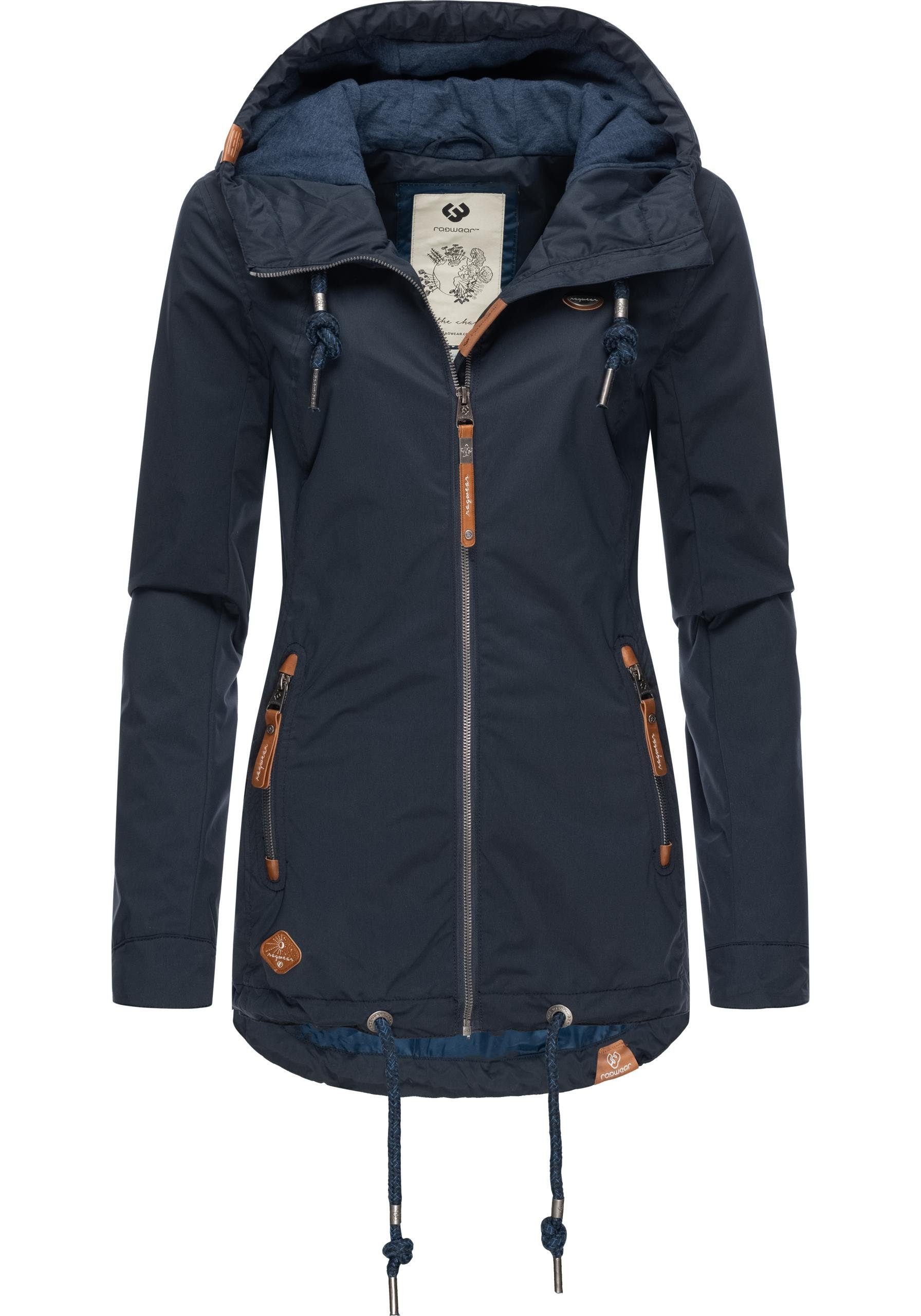 Ragwear Outdoorjacke Zuzka stylische Übergangsjacke mit großer Kapuze graublau