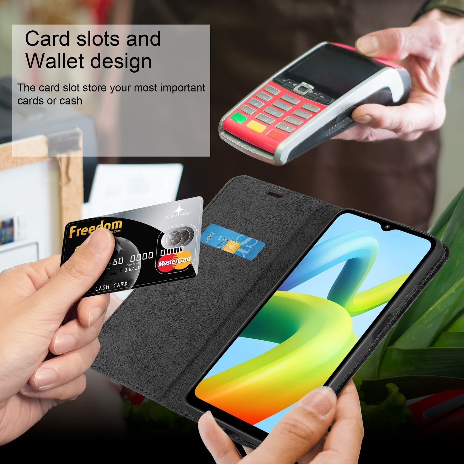 Cadorabo Handyhülle für Xiaomi RedMi A1 Hülle Xiaomi RedMi A1, Hülle Schutzhülle mit Standfunktion, Magnetverschluss und Kartenfach