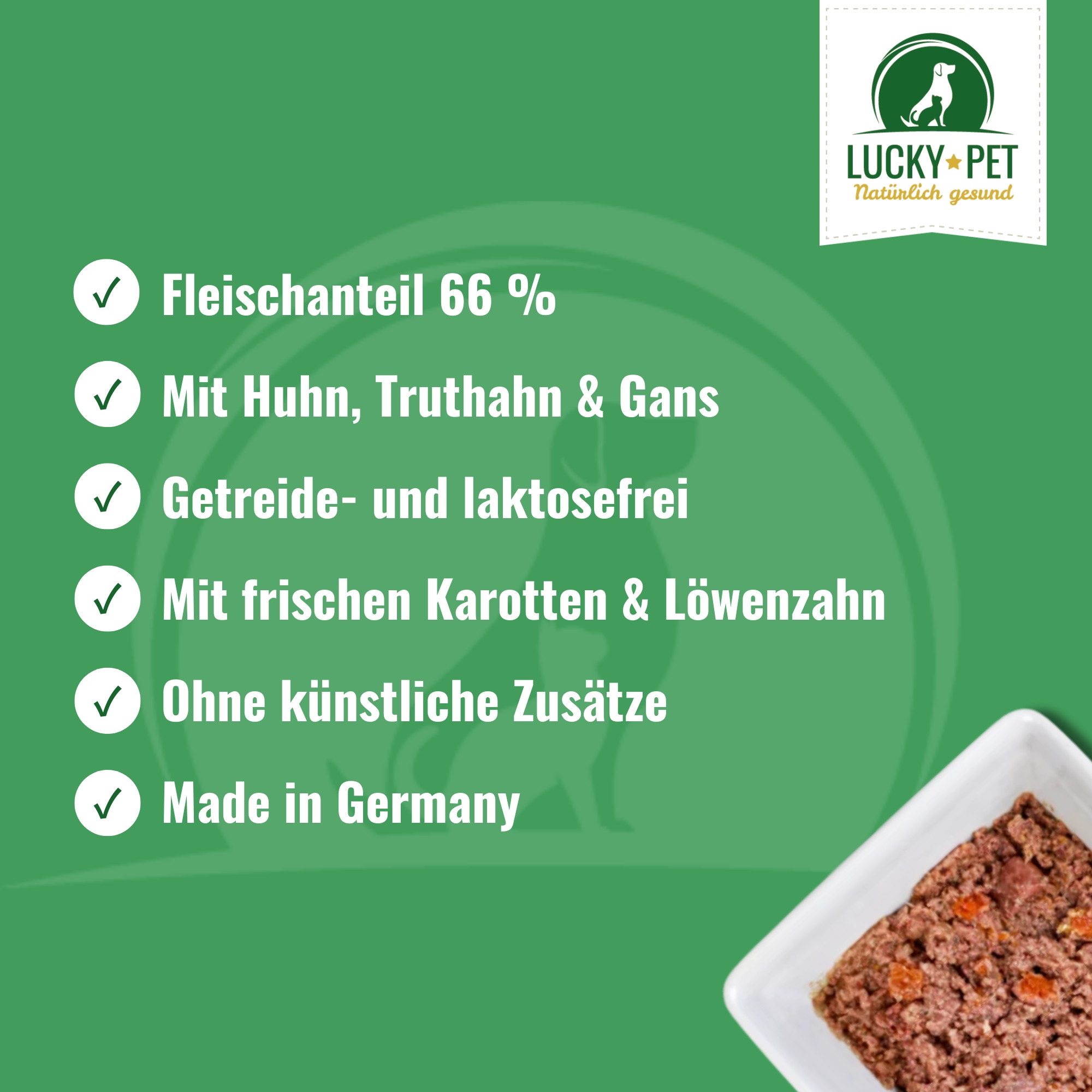 Lucky-Pet Lucky-Pet Geflügel mit Karotten & Löwenzahn, Nassfutter für: Hunde