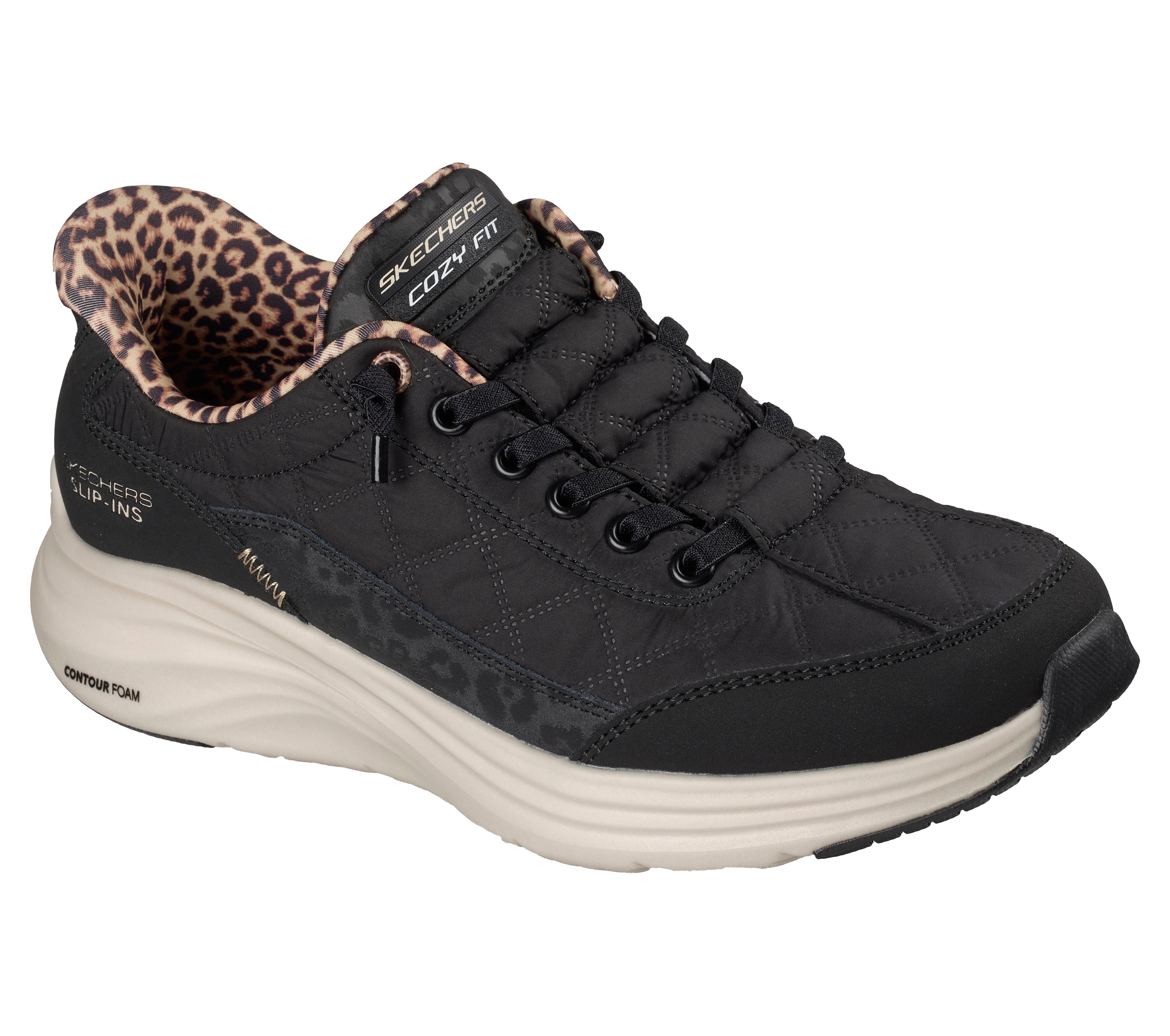 Skechers CONTOUR FOAM-LEOPARD DREAM Slip-On Sneaker Schlupfschuh, Halbschuh, Freizeitschuh mit Animal-Print