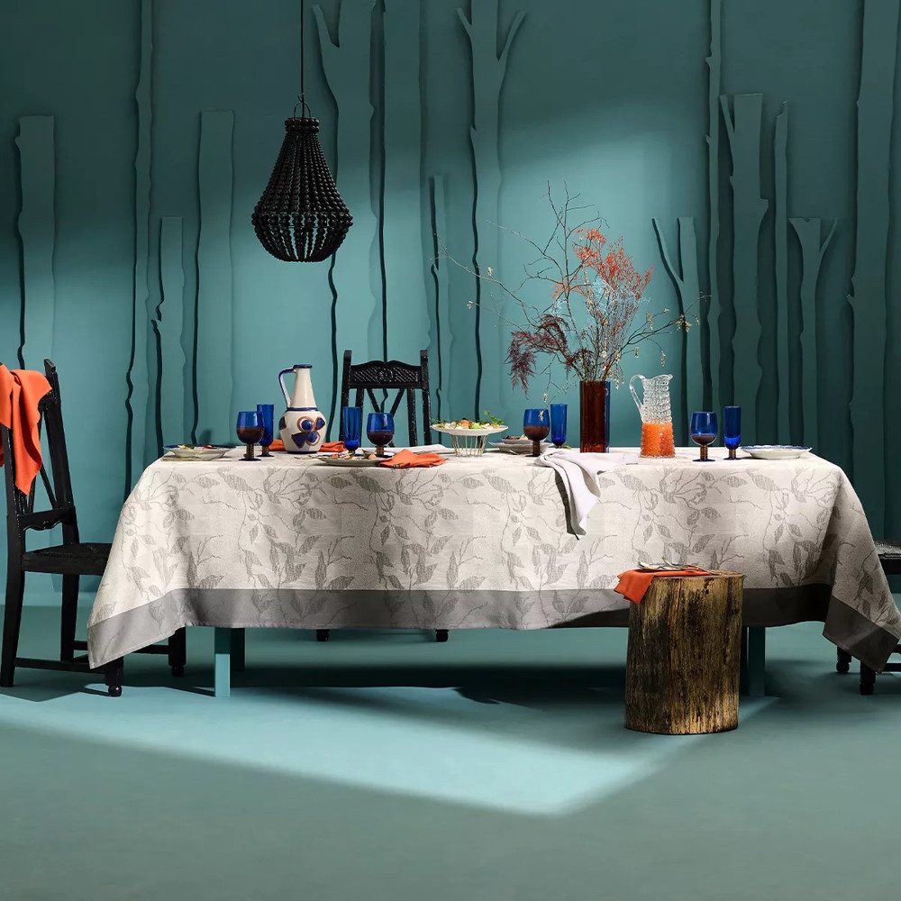 Garnier Thiebaut Tischdecke Mille Prunus Silver - Jacquard gewebte Baumwolle, Jacquard gewebt