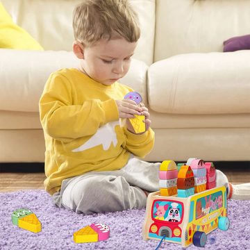 DOPWii Lernspielzeug Hölzernes Eiswagen-Spielzeug für Kleinkinder, 28-teiliges magnetisches Eiscreme-Spielzeug