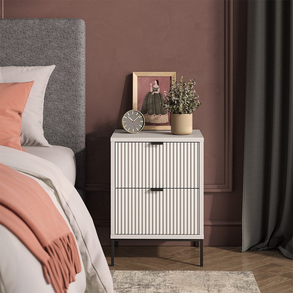Vicco Nachtschrank Eliza, Weiß/Schwarz, 40 x 55.4 cm mit 2 Schubladen (1-St)