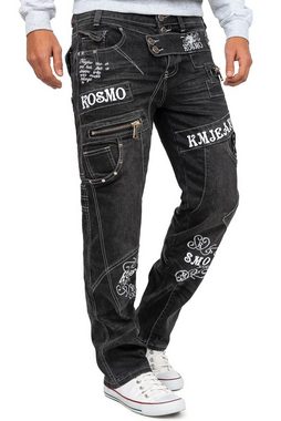 Kosmo Lupo 5-Pocket-Jeans Auffällige Herren Hose BA-KM051 Markante Waschnung und Verzierungen