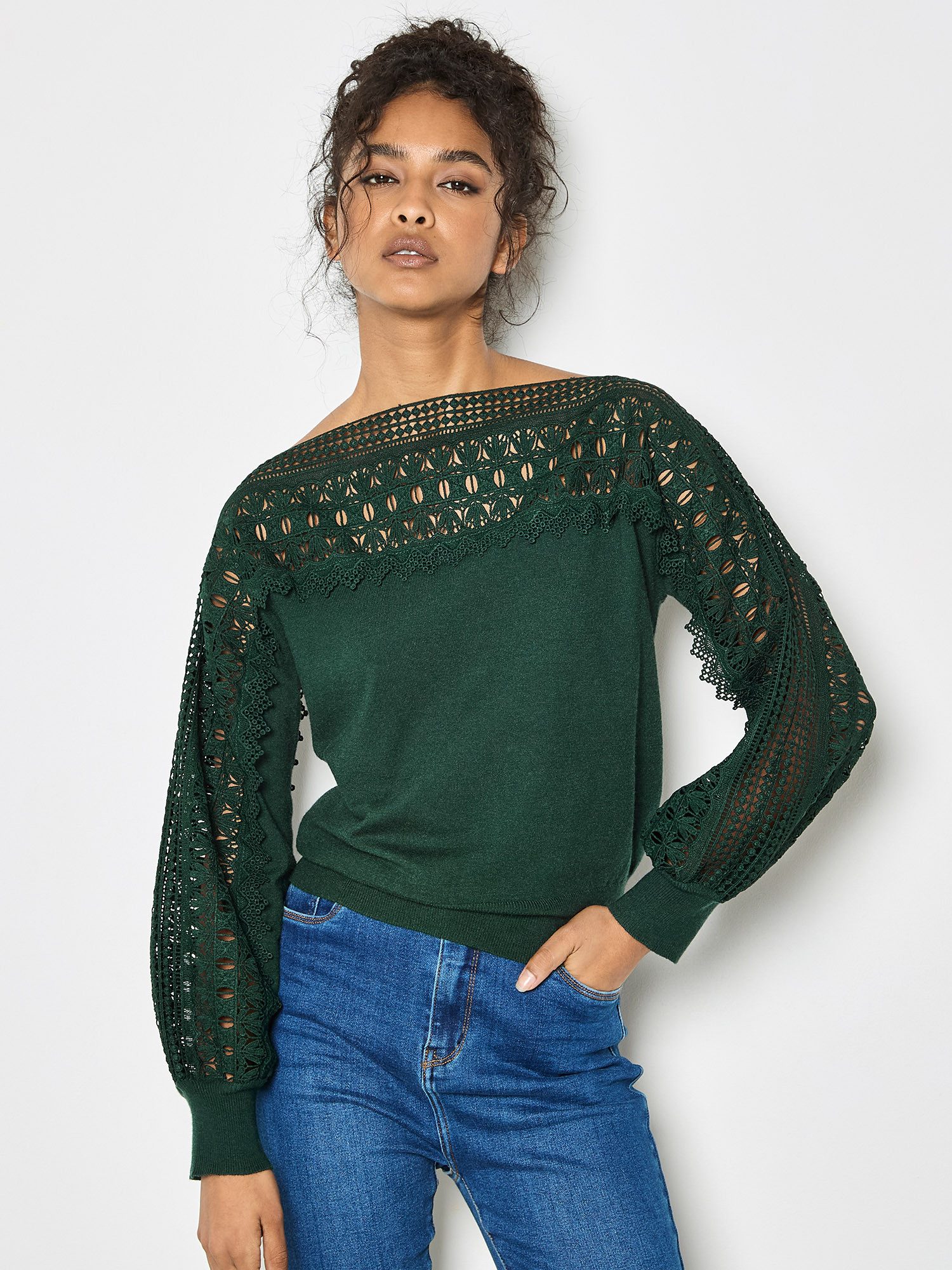 Apricot Strickpullover Spitzenpullver in unifarben