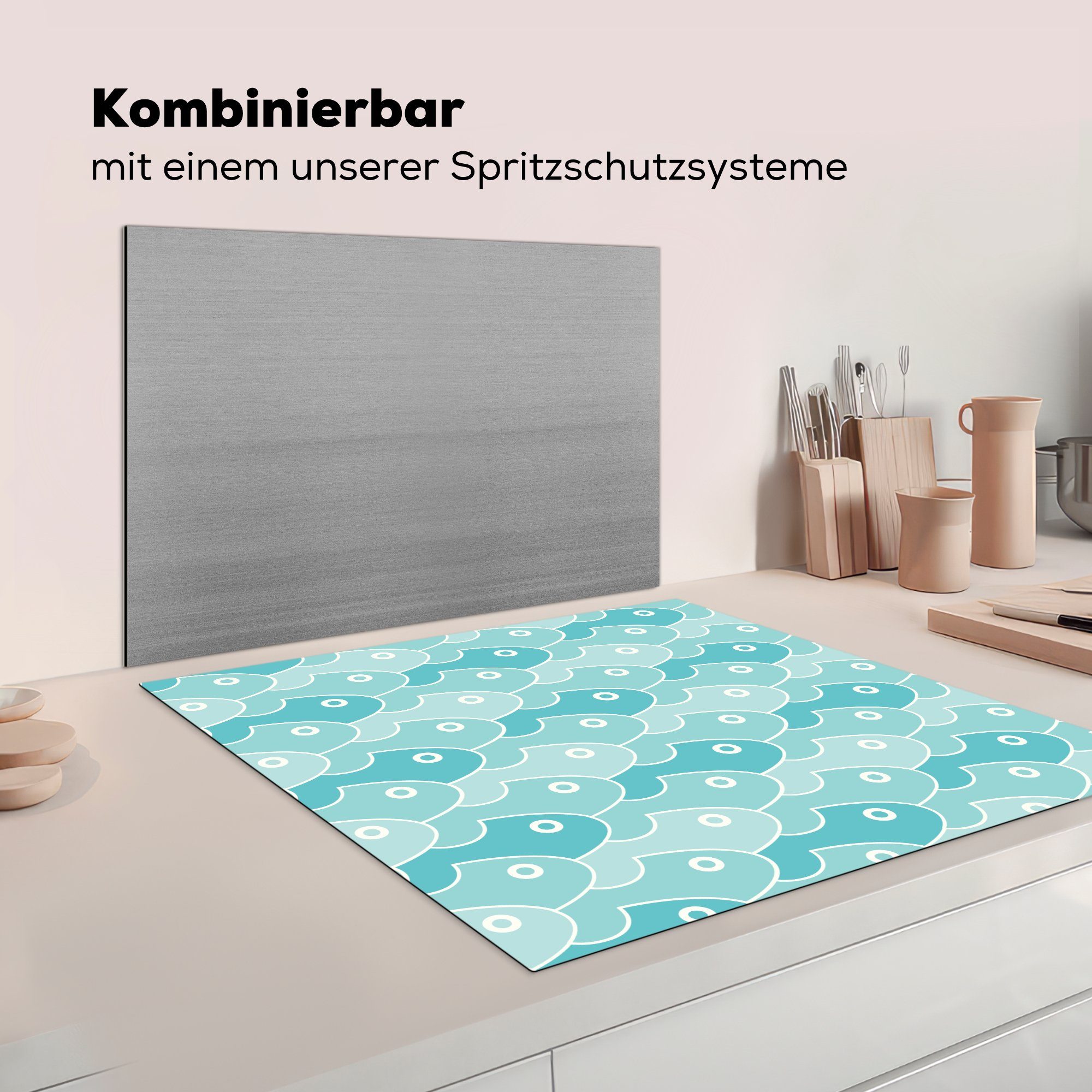 Herdblende-/Abdeckplatte Muster, Vinyl, - - (1 tlg), Arbeitsplatte Blau MuchoWow Fisch 78x78 küche für Ceranfeldabdeckung, cm,