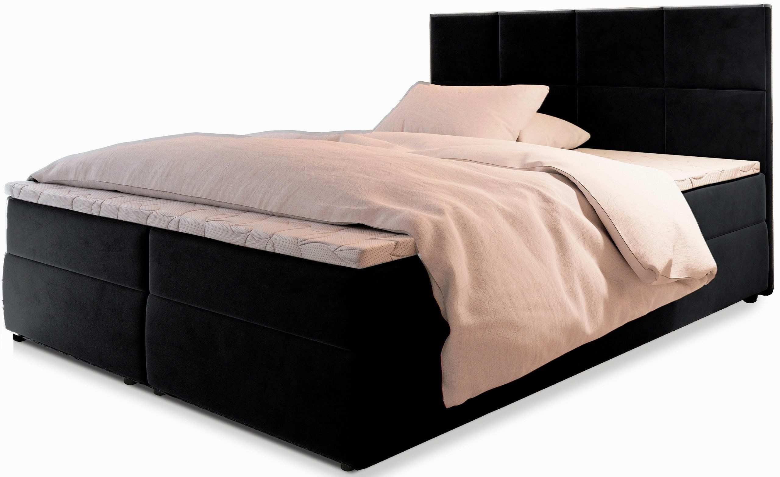 Masseno Boxbett LENA 140x200 cm mit Bonell Matratze und Topper, Doppelbett, Polsterbett mit Kopfteil, Boxspringbett – Bild 2 von 5