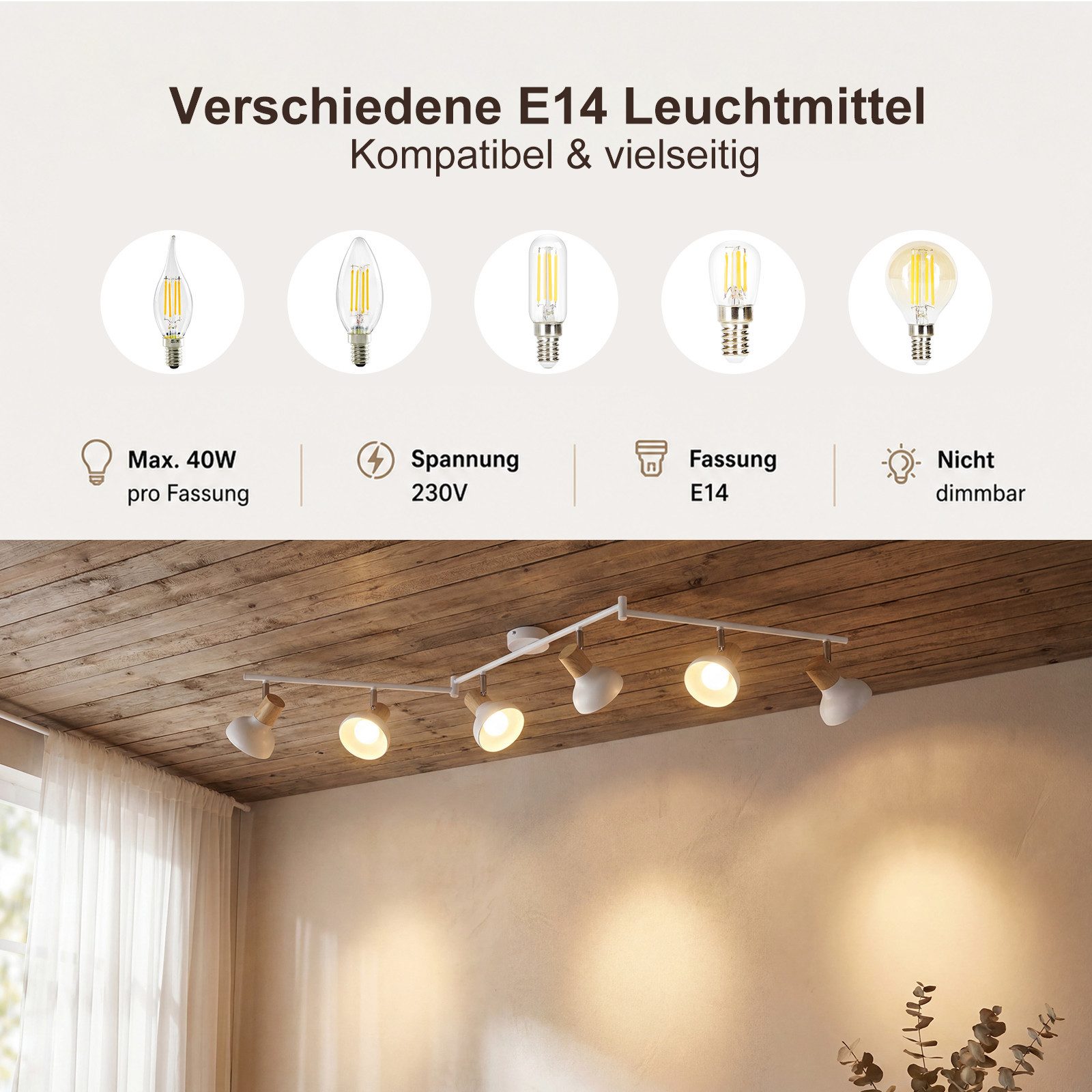 ZMH Deckenstrahler E14 Flammig Eisen Lampenschirm Deckenlampe Flur & Schlafzimmer, ohne Leuchtmittel, Weiß Schwenkbar 350° Modern Wohnzimmerlampe
