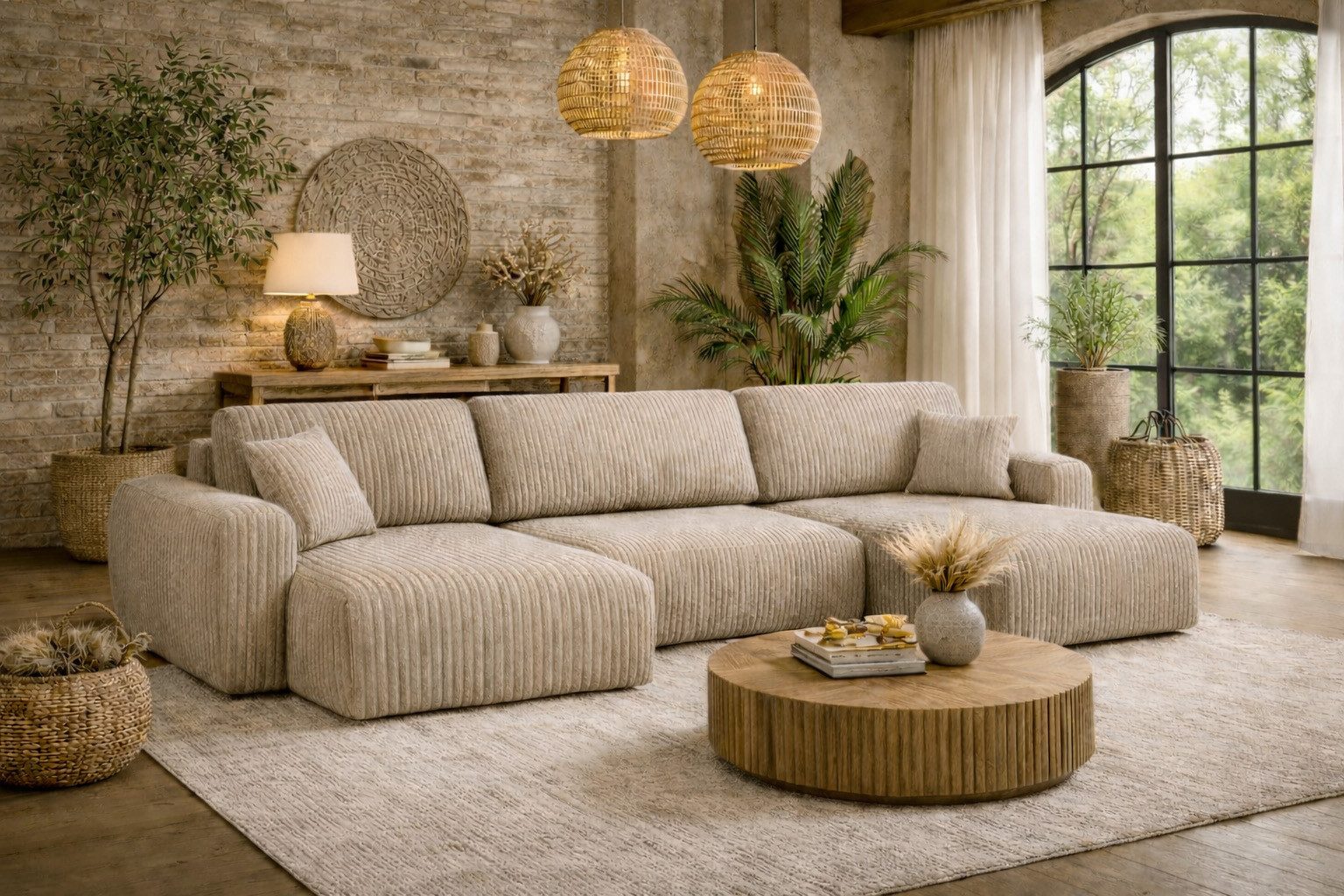 Kaiser Möbel Ecksofa mit Schlaffunktion und Bettkasten Ariel U aus Cordstoff Poso, U-Form,pflegeleichter Cordstoff,hoher Sitzkomfort