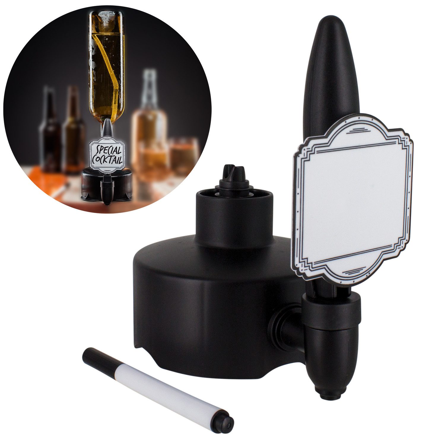 Paladone Getränkespender Hausbar Getränkespender mit Beschriftungsschild und Stift