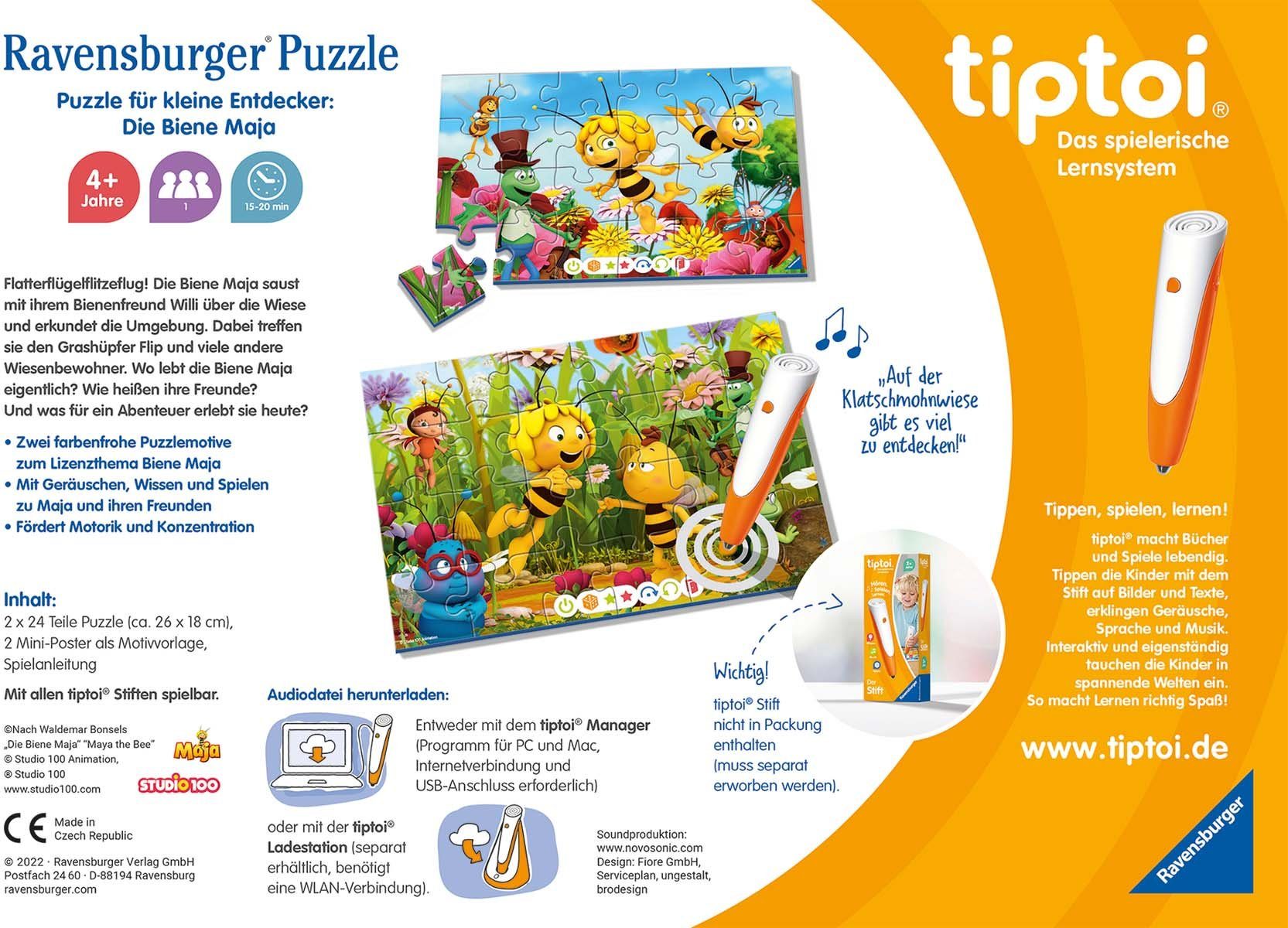 Ravensburger Puzzle tiptoi® Puzzle für kleine Entdecker: Die Biene Maja, 24 Puzzleteile, Made in Europe