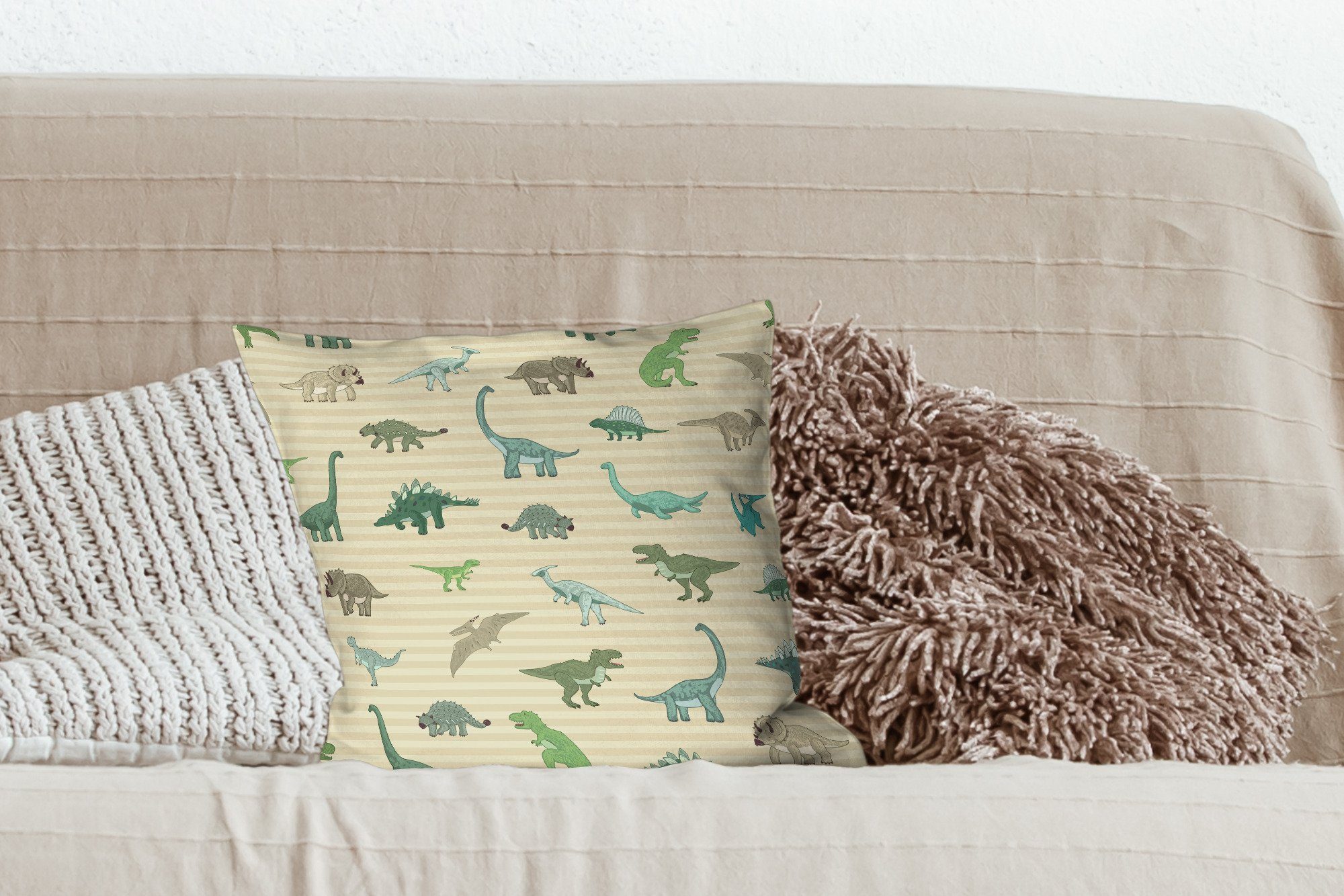 Schlafzimmer, - Dinosaurier - - Jungen Wohzimmer, mit MuchoWow - Dekokissen Füllung Sofakissen für Grün Mädchen Braun Deko, - Zierkissen Kinder,