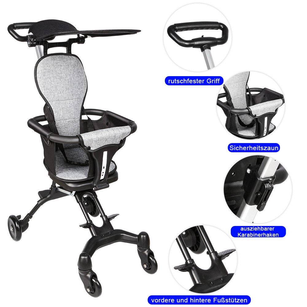 JEOBEST Kinder-Buggy Kinderwagen 2 in 1 Komplettset Buggy von Geburt, Zusammenklappen, Geräumiger Sitz, Schwenkbare Vorderräder