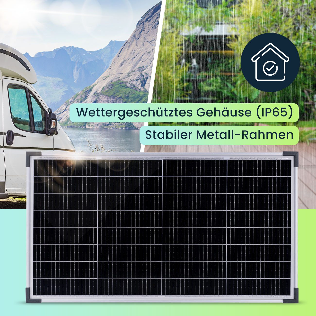 Casativo Solarmodul 60W Mobiles Solarpanel mit 32 M10-Zellen IP65 4,12 kg Metall, 60W Solarpanel 12V IP65 wetterfest 77x42,5 cm mobil einsetzbar 4,1kg