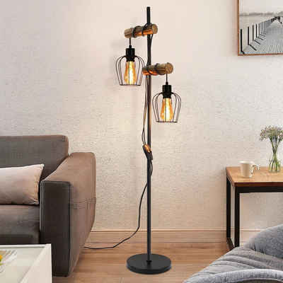 Nettlife Stehlampe 2 Flammig Vintage E27 Stehleuchteaus Holz mit Kippschalter, ohne Leuchtmittel, für Wohnzimmer schlafzimmer Esszimmer Büro