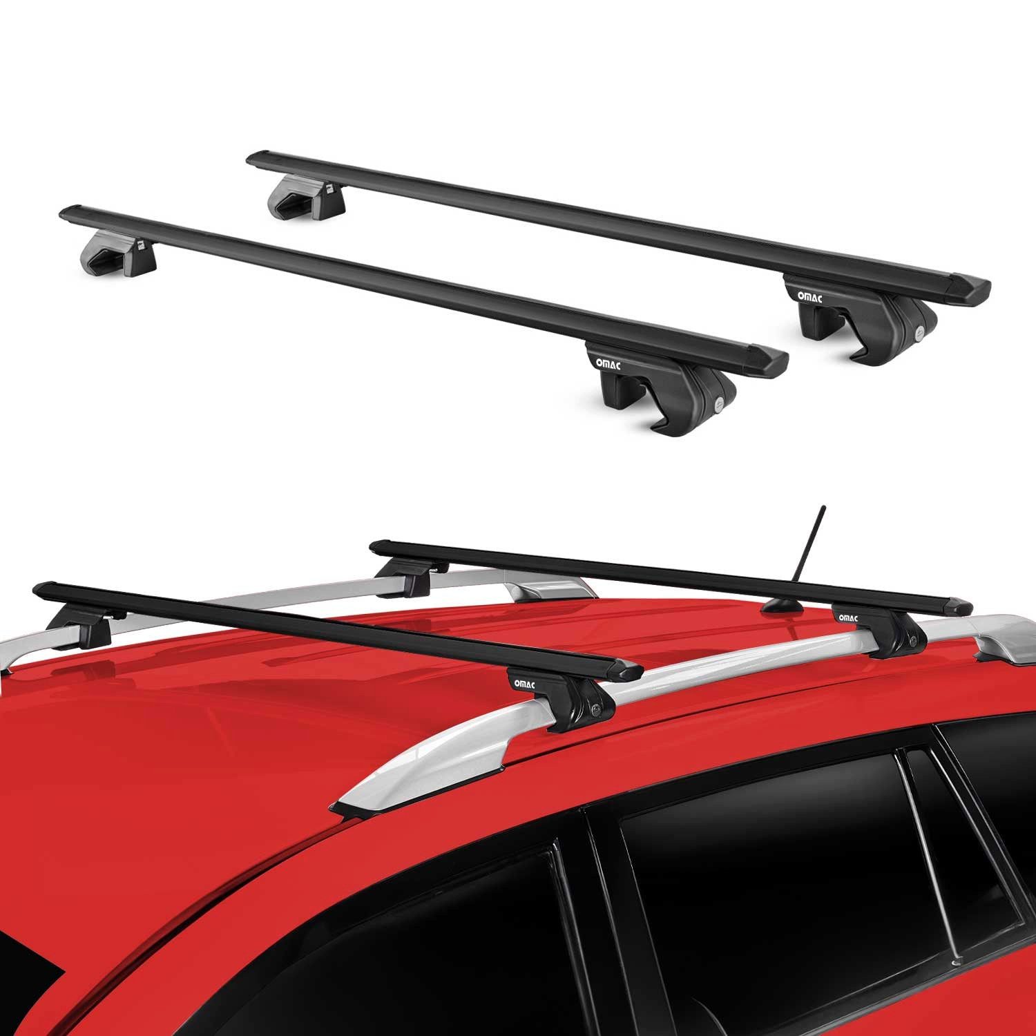 OMAC Dachträger Gepäckträger Universal für Autos Aluminium Schwarz 2 tlg 120 cm ABE (2-St), Wasserbeständig,Abnehmbar,Multifunktional,Leichtgewichtig