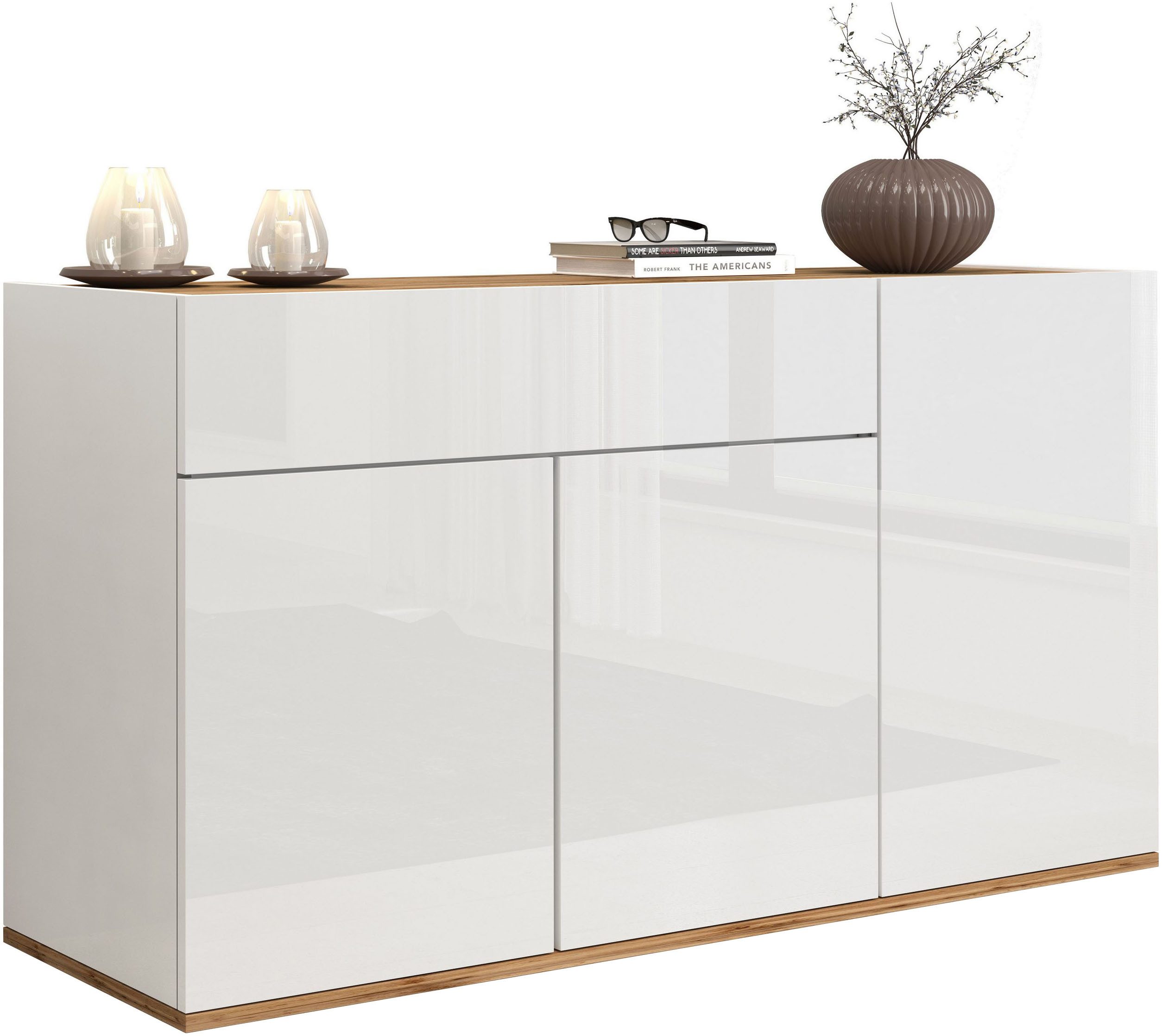 OTTO home Sideboard Garda, Kommode, Schrank, 3 Türen, 1 Schublade, Made in Italy, Hochglanzlackierte Fronten, Korpus matt, grifflos, Breite 120,1 cm