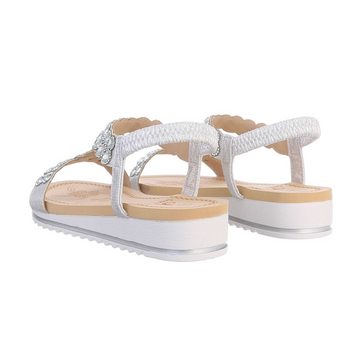 Ital-Design Damen Freizeit Riemchensandalette Keilabsatz/Wedge Keilsandaletten in Silber