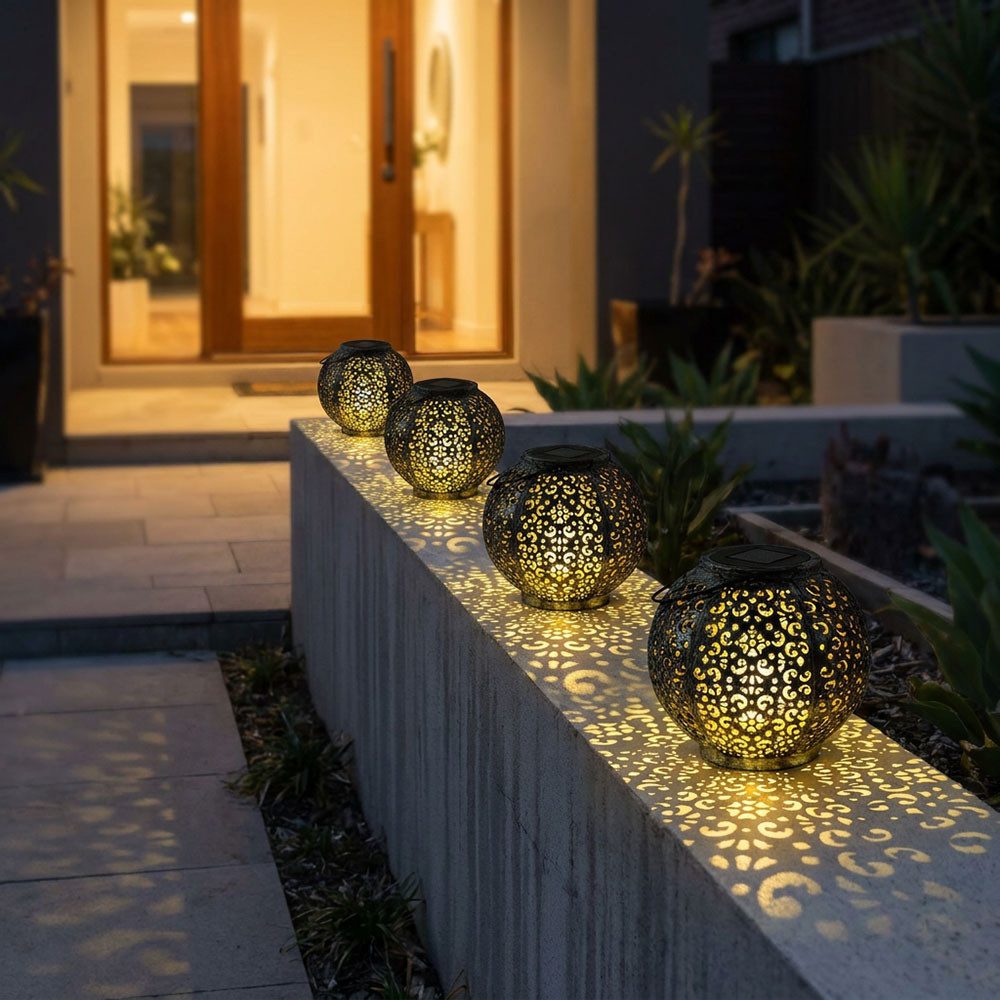 Expo Börse LED Kugelleuchte, Leuchtmittel inklusive, Warmweiß, Solarlampe Hängeleuchte Tischlampe Gartendeko LED orientalisch 3er Set