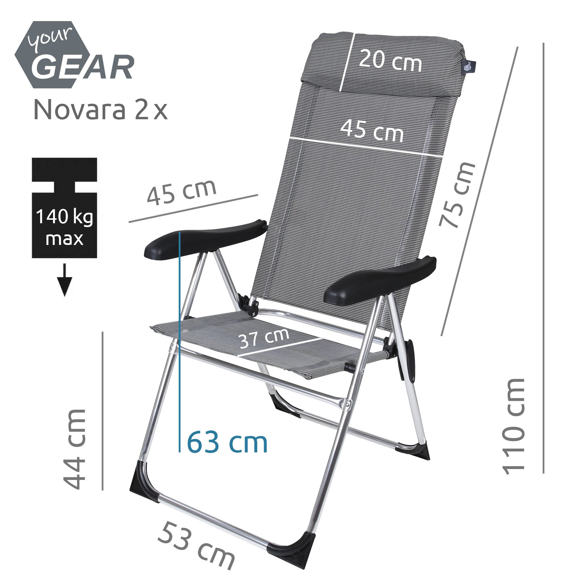 yourGEAR Klappstuhl your GEAR Novara Set 2 Hochlehner Aluminium Campingstühle Textilene